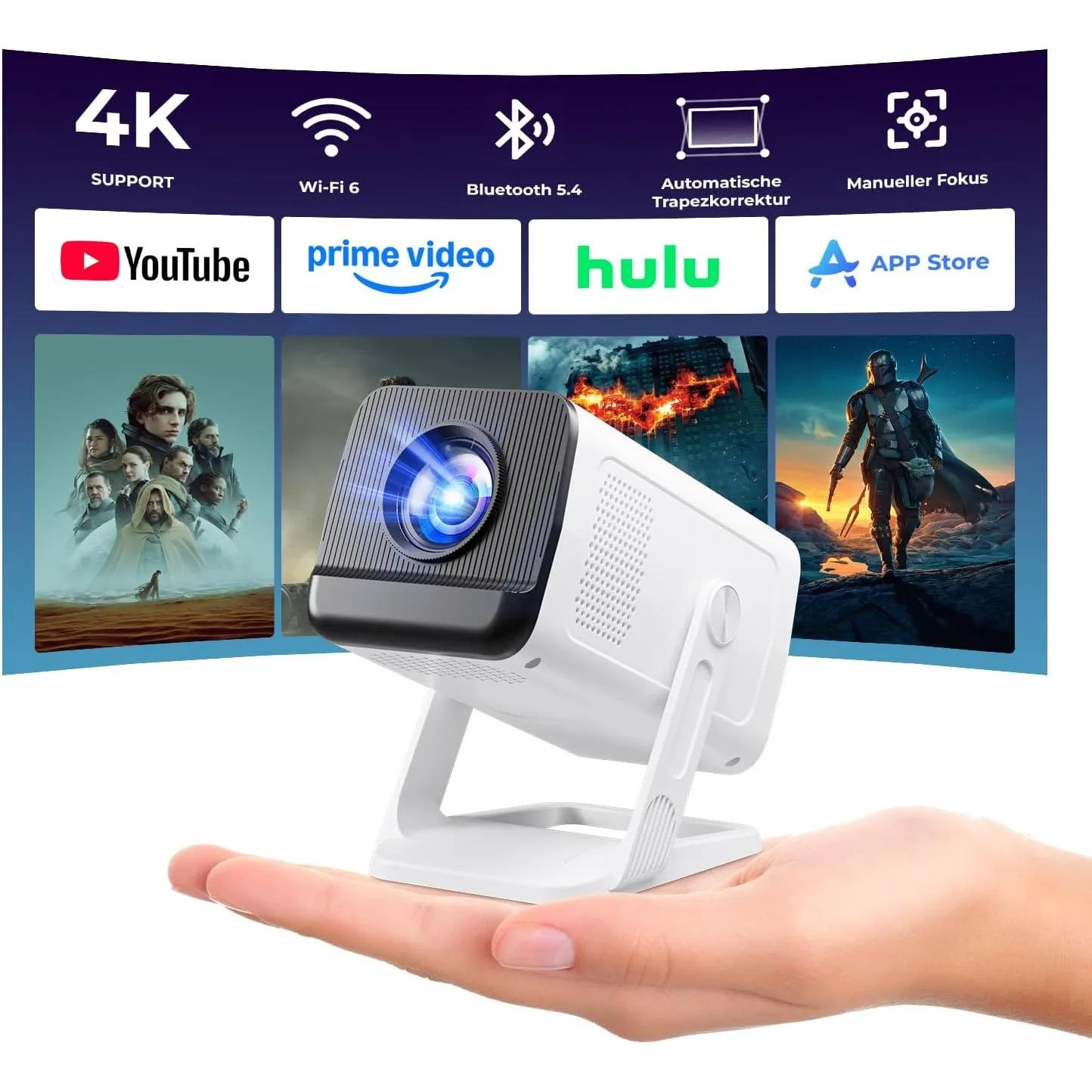 Mini Beamer 4K Unterstützt, AMEELA Beamer Integrierte Apps, 26000 Lumens