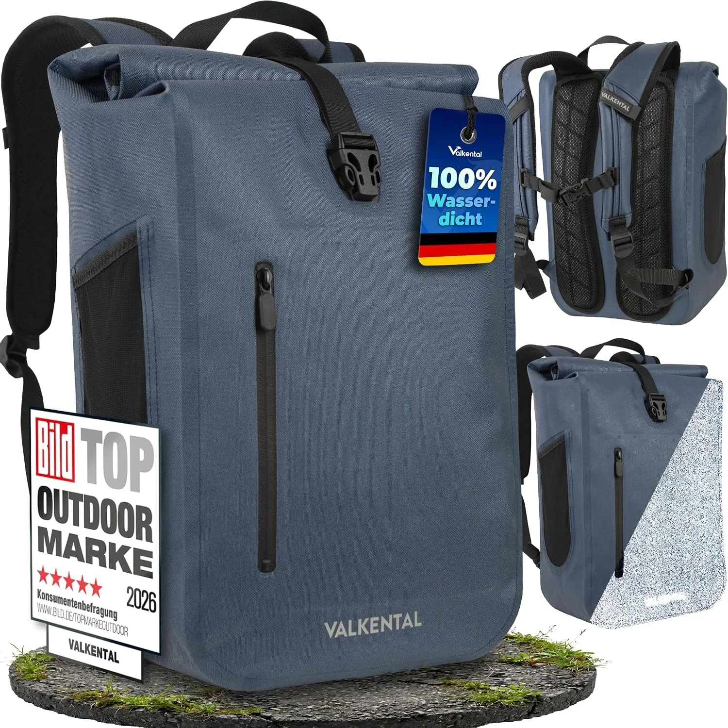 Valkental Rolltop Rucksack Wasserdicht & reflektierend - Tagesrucksack