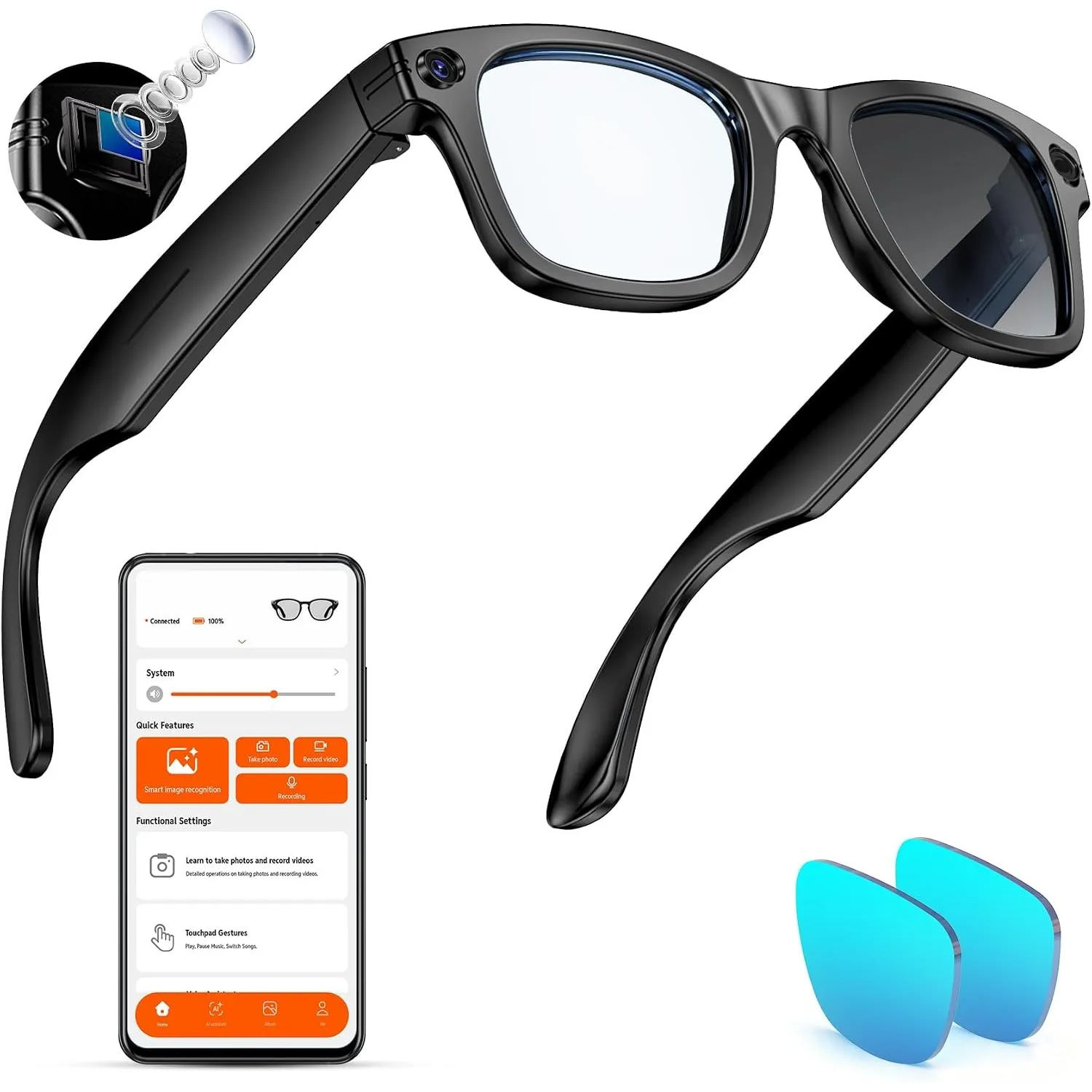 Mingtawn AI Smart Glasses 4K HD-Kamera, 290 mAh, 800 W Anti-Verwacklungs-Kamera-Brille mit Videoaufzeichnung, Dual-Mikr…