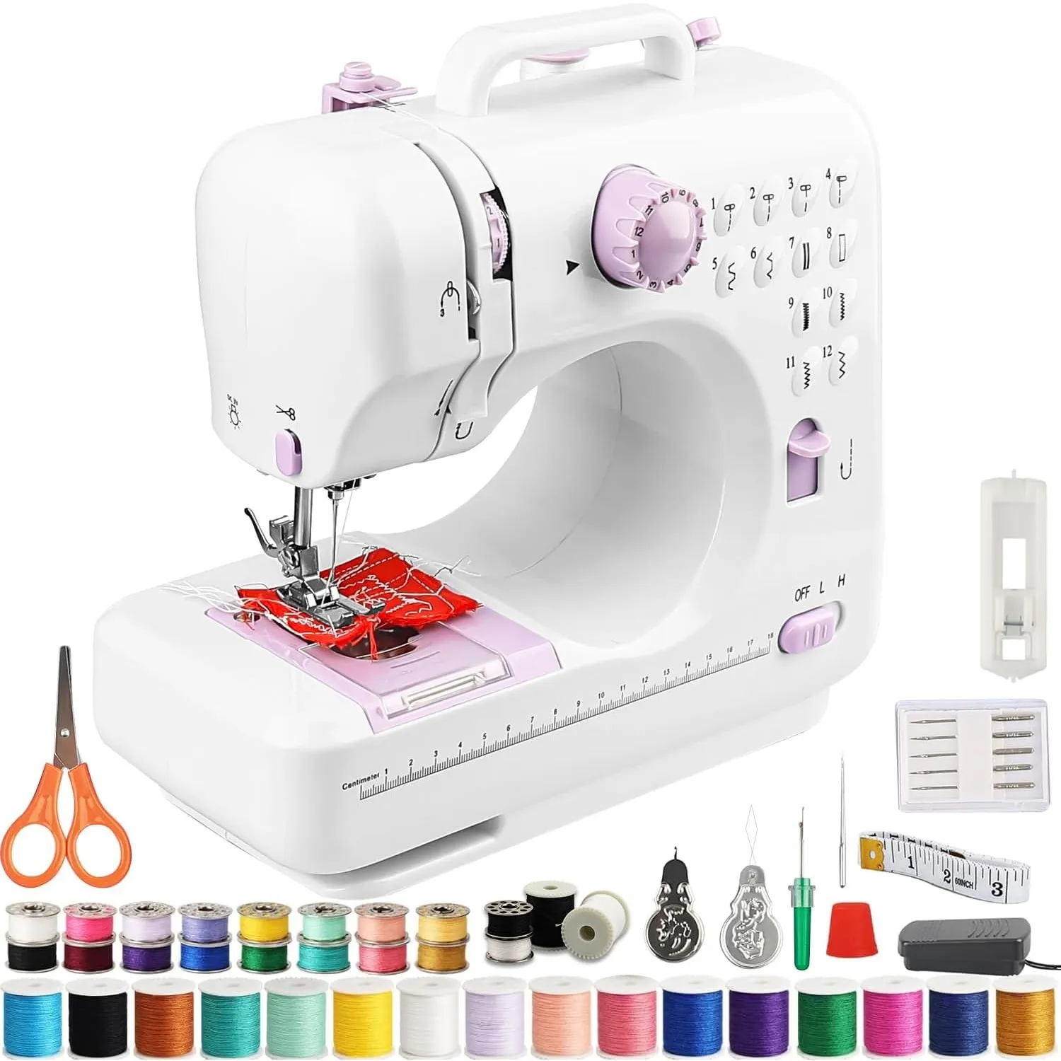 FONCOOD Nähmaschine – Komplettes Set mit 12 Stichmustern & 42 Zubehörteilen