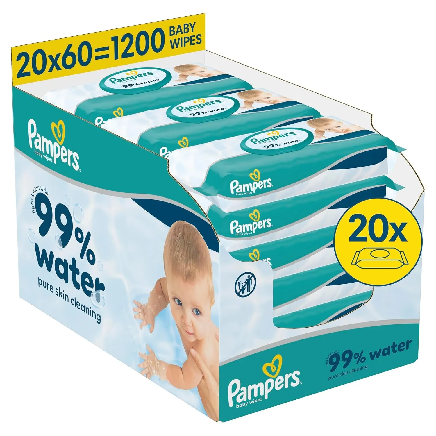 Pampers 99% Water Baby Feuchttücher, 1200 Feuchttücher