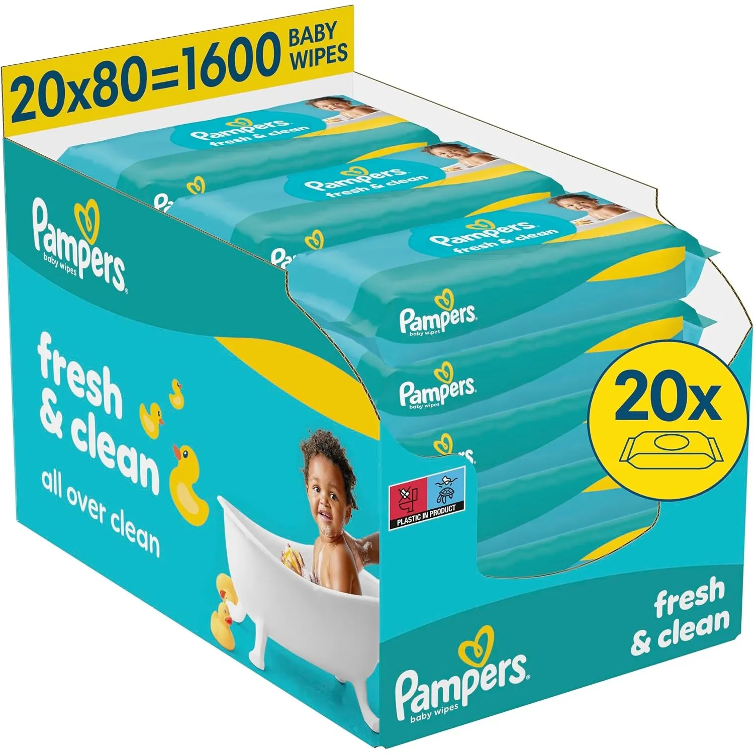 Pampers Fresh Clean Feuchttücher, 1600 Baby Feuchttücher