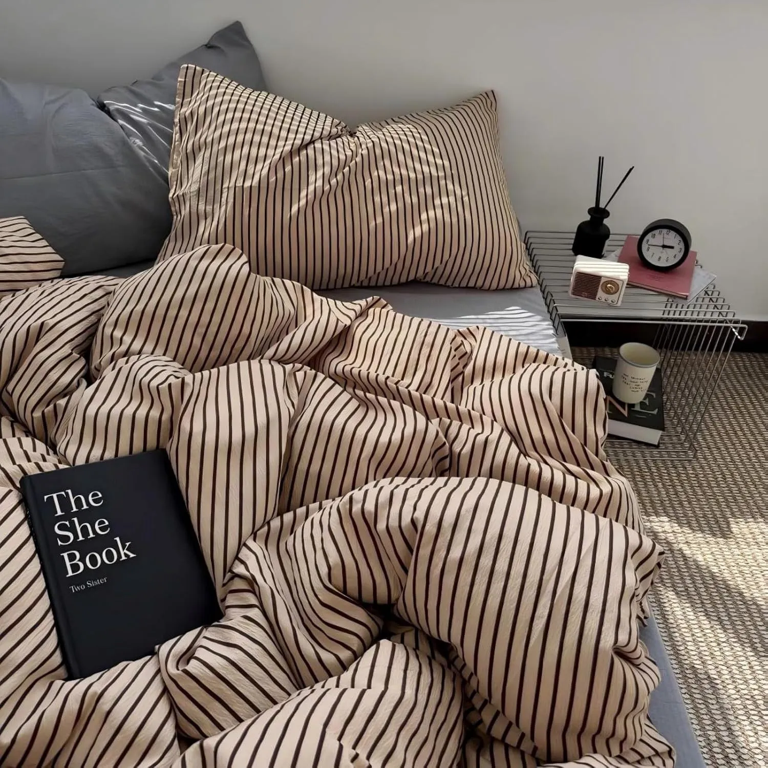 Freyamy Bettwäsche 135x200 Gestreift Beige Braun Gestreifte Bettwäsche Set