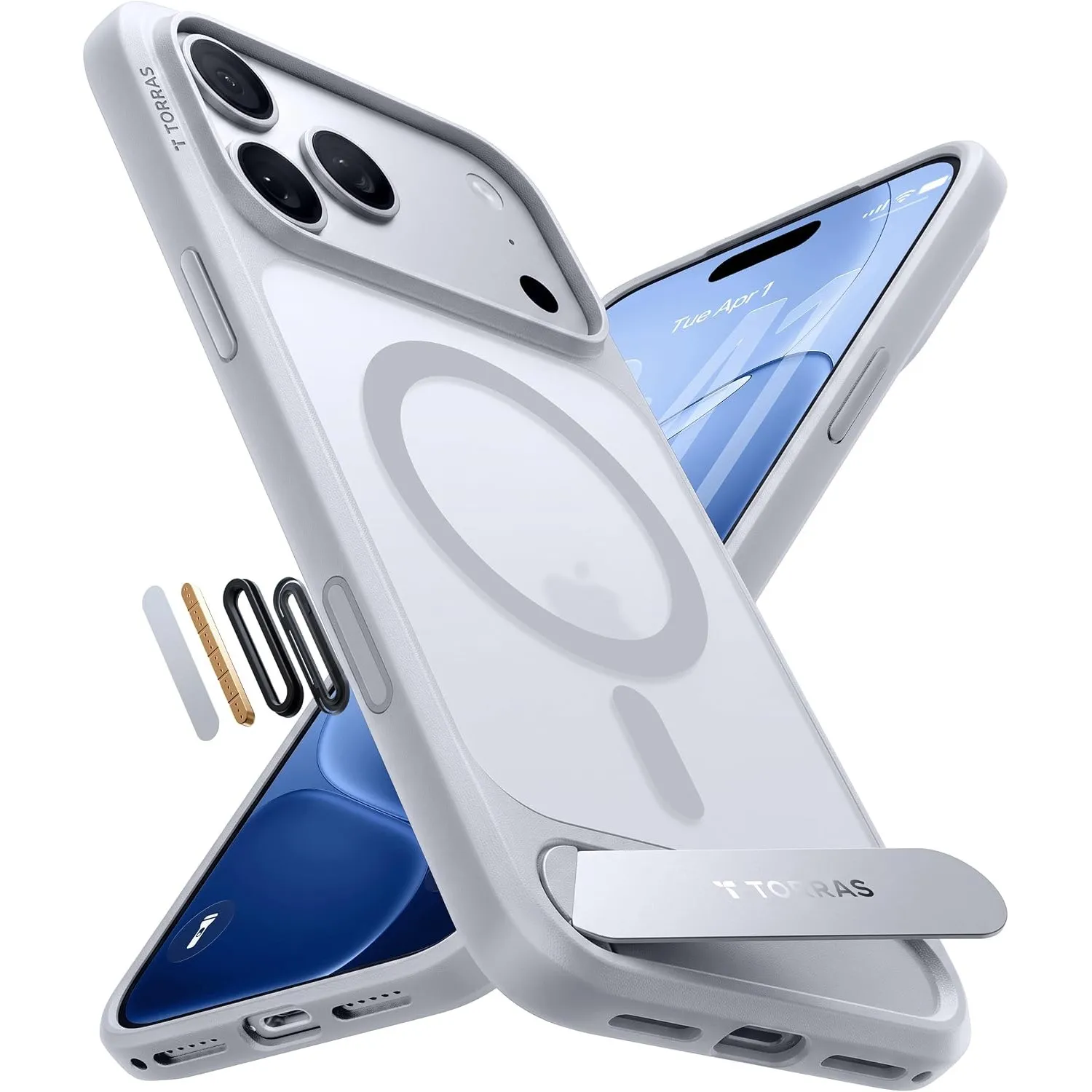 TORRAS Ostand L1 für iPhone 18 Pro Hülle für MagSafe Case Silbergrau