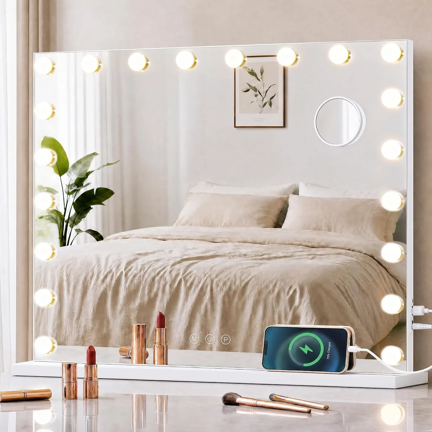 SONGMICS Hollywood Schminkspiegel mit Beleuchtung, 15 LEDs Kosmetikspiegel für Schminktisch, 3 Lichtfarben, Dimmbar, 10…