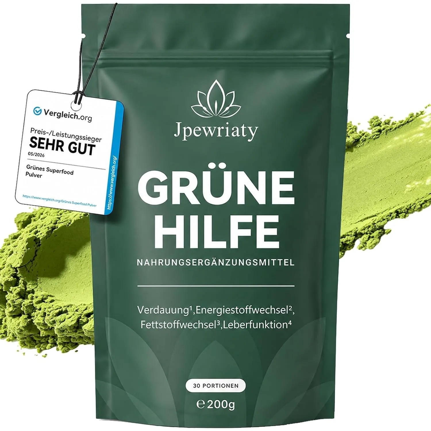 Grüne Entgiftungspulver 200g – Superfood Green Pulver Helfer mit Matcha,Gerstengras,Spirulina & Heidelbeeren – Reich an…