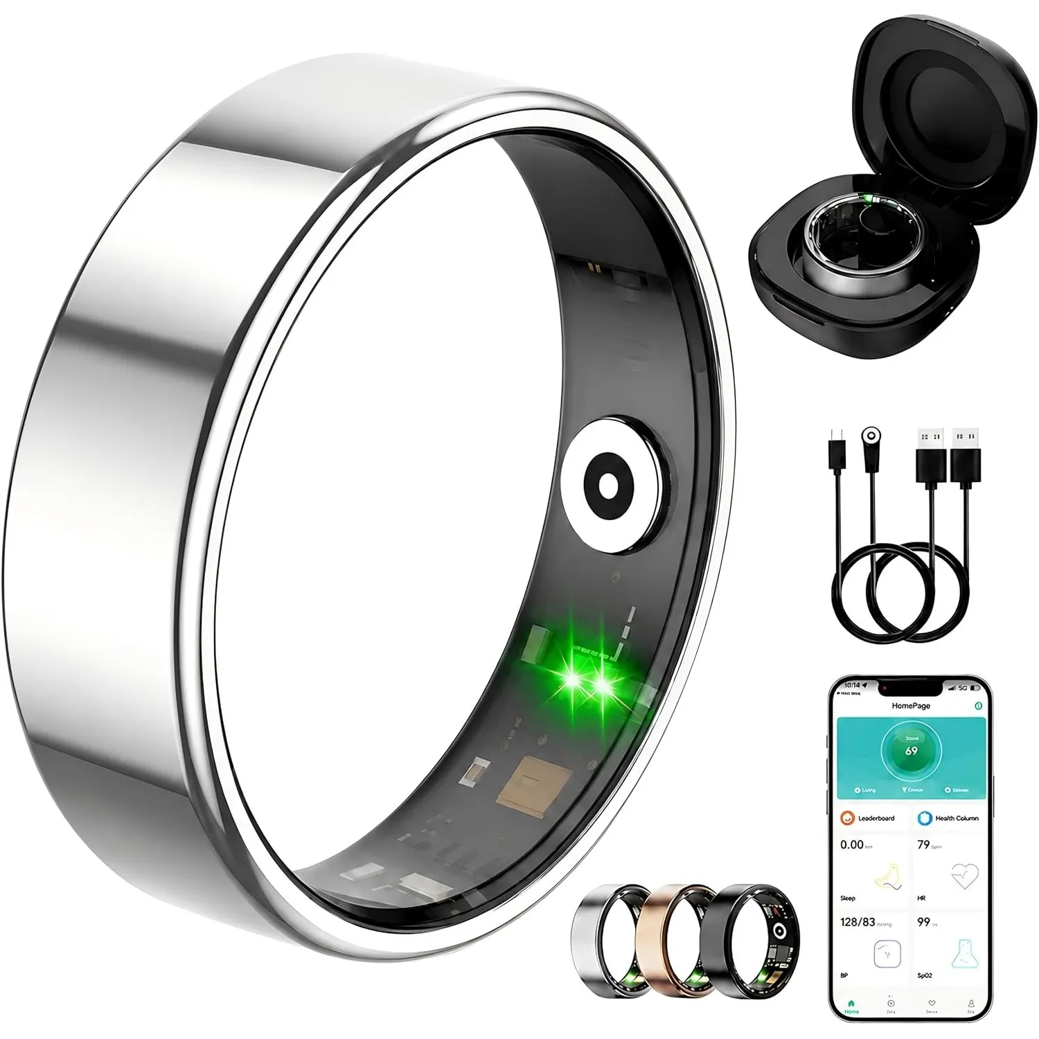 Smart Ring für Damen Herren, Keine Abonnementgebühr, 7 Tage Akkulaufzeit, Fitness Tracking Ring mit Herzfrequenz, Schla…