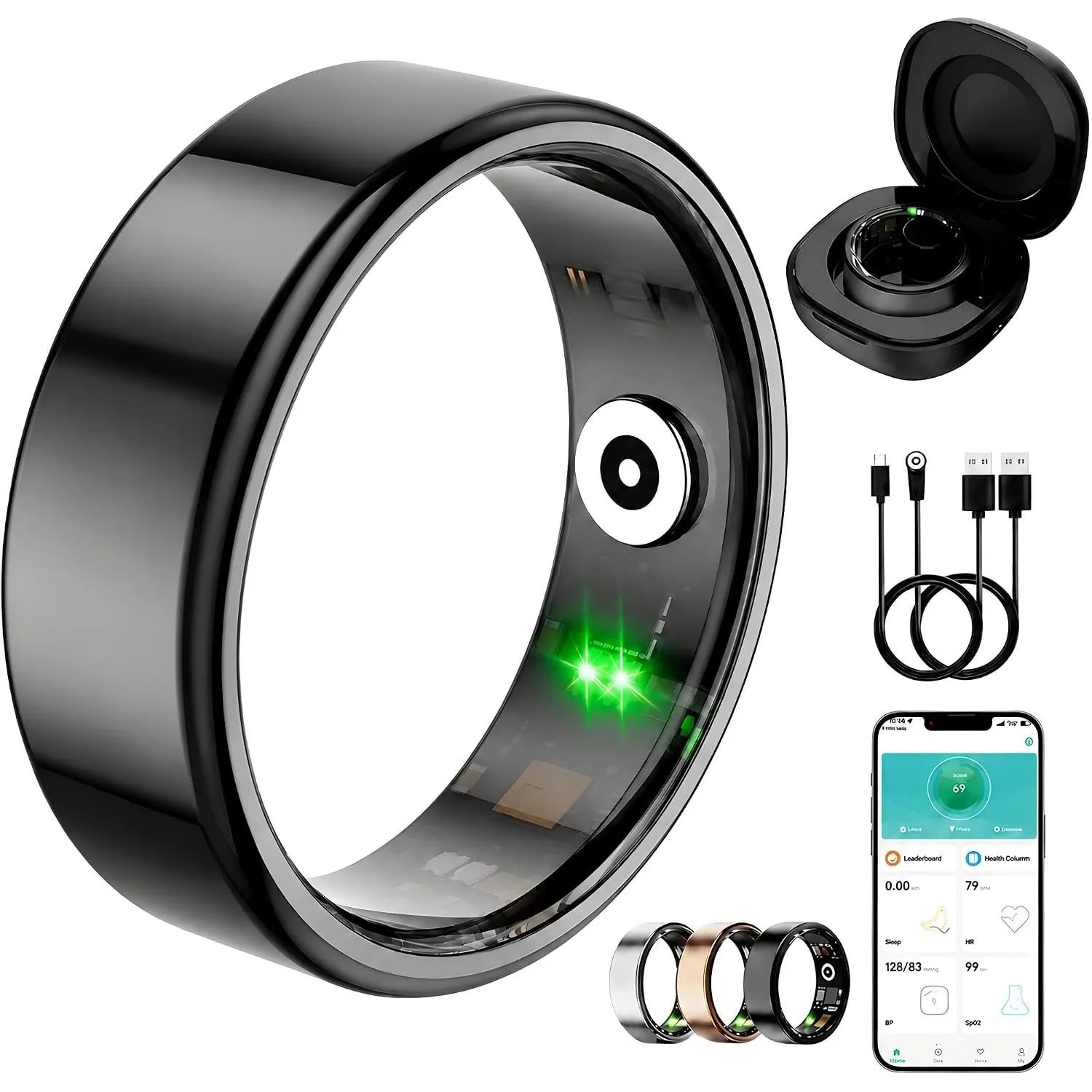 Smart Ring für Damen Herren, Keine Abonnementgebühr, 7 Tage Akkulaufzeit, Fitness Tracking Ring mit Herzfrequenz, Schla…