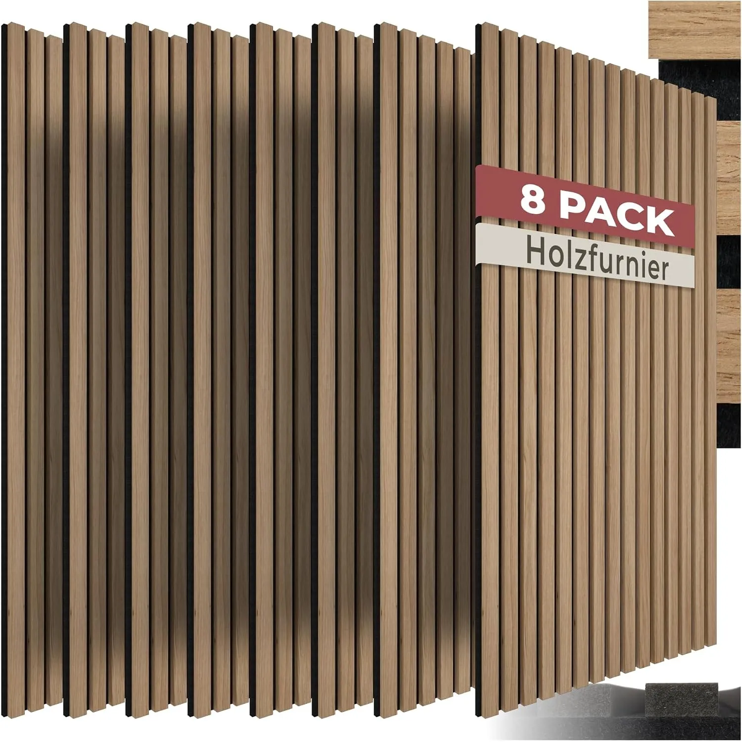 tectake® 8er Set Akustikpaneele 110 x 50 cm, Echtholzfurnier, zuschneidbar