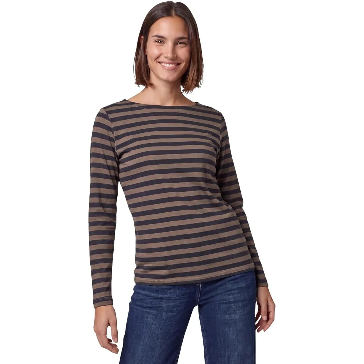 Cecil Damen 3232332 Langarm Shirt mit Boat Neck und Streifen (1er Pack)