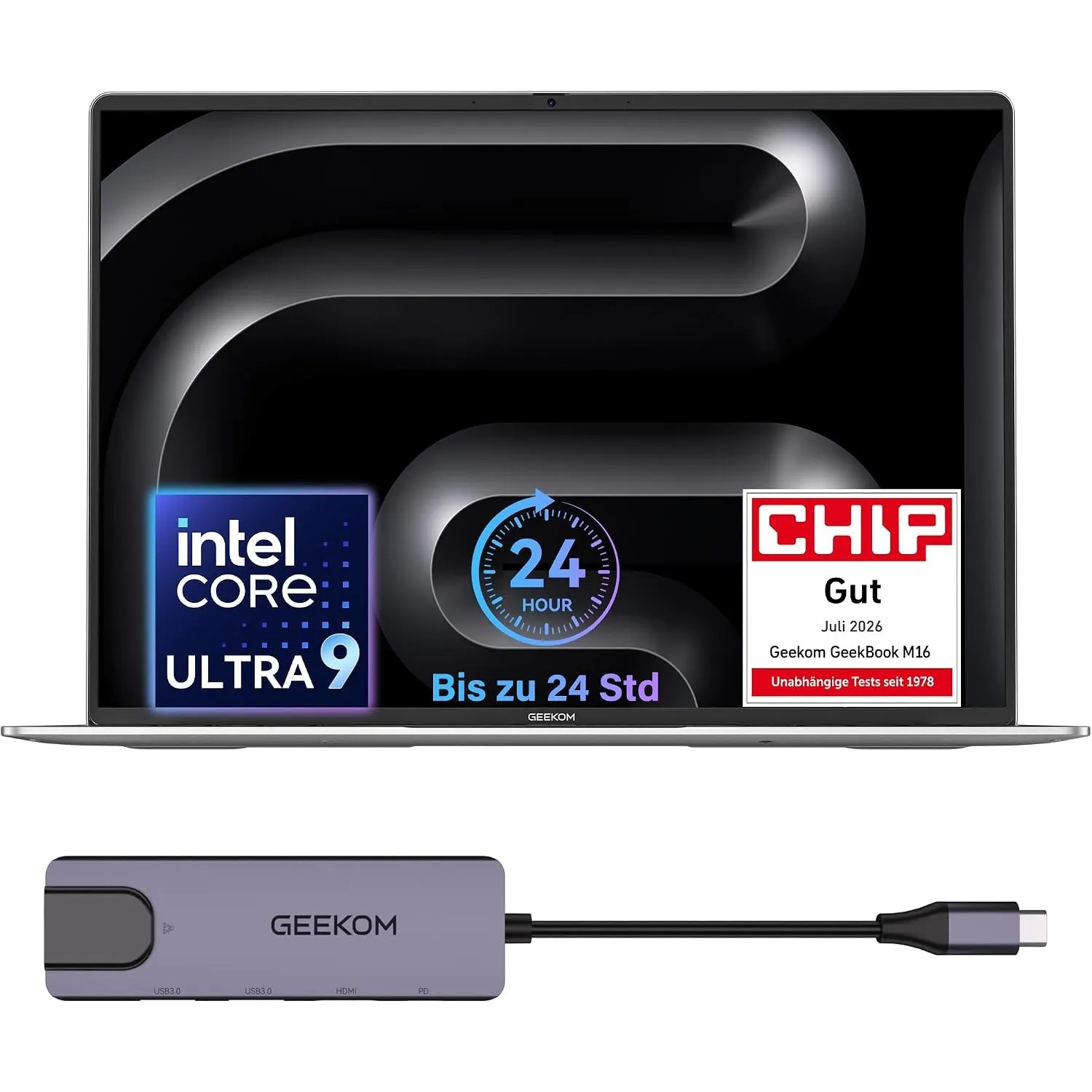 GEEKOM GeekBook M16 Laptop, bis zu 24h, 55W Dauerleistung, Ultra 9 Notebook