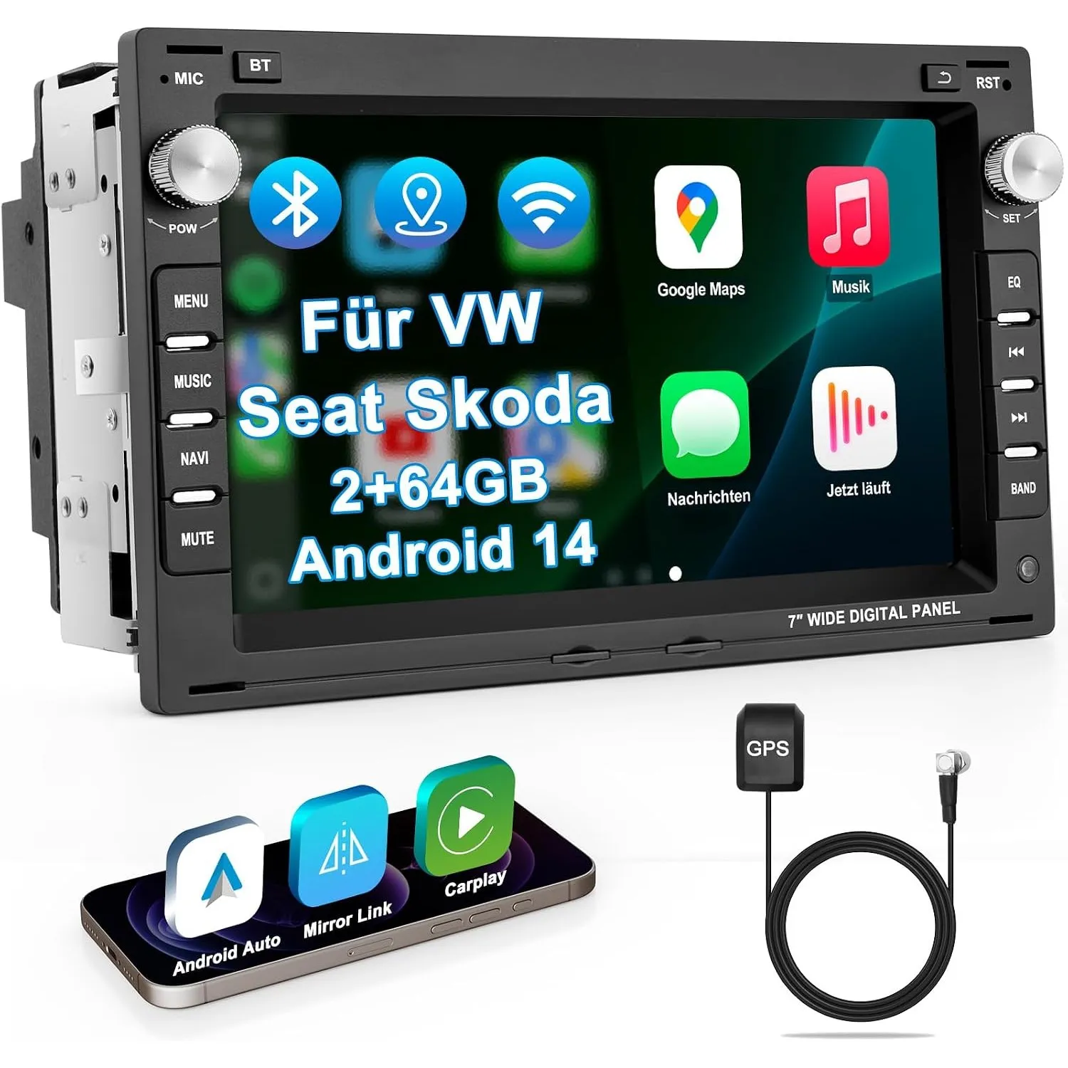 Autoradio mit Bildschirm Bluetooth Carplay für VW Golf 4 Polo 9N T4 Passat