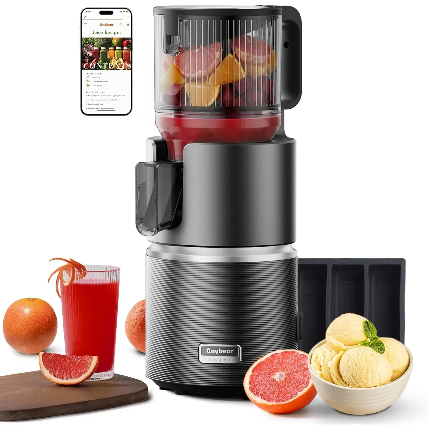 Anybear 350W Kaltpress-Entsafter für Saft, Sorbet & Nussmilch, BPA-frei