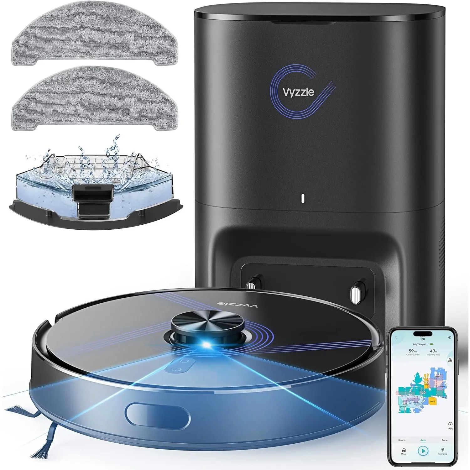 Vyzzle Saugroboter mit Wischfunktion, 10.000 Pa und Absaugstation 3,5L