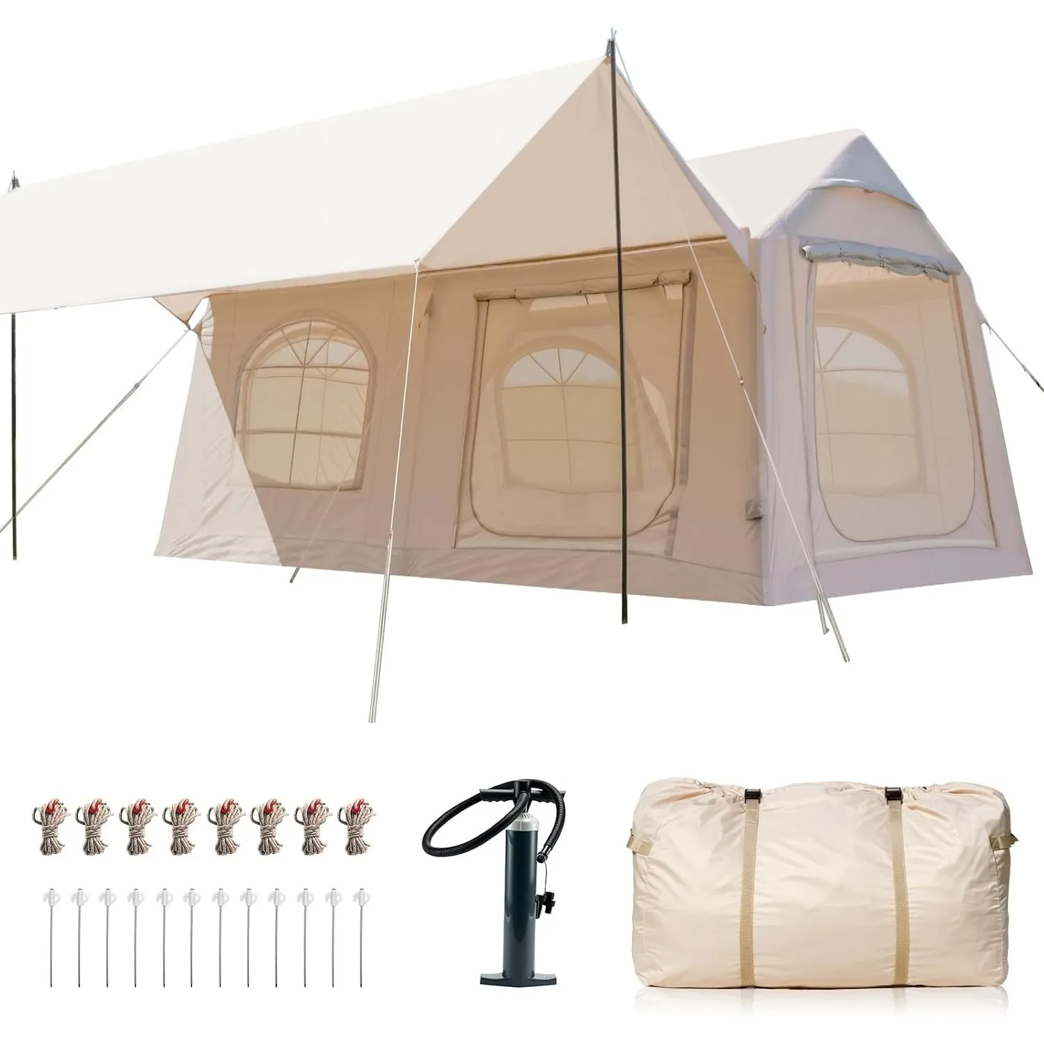 Ytaoeo Aufblasbares Zelt für Camping | mit Luftpumpe, Kaminöffnung, Gampingzelt aus Wasserdichtem Oxford-Stoff Air Glam…