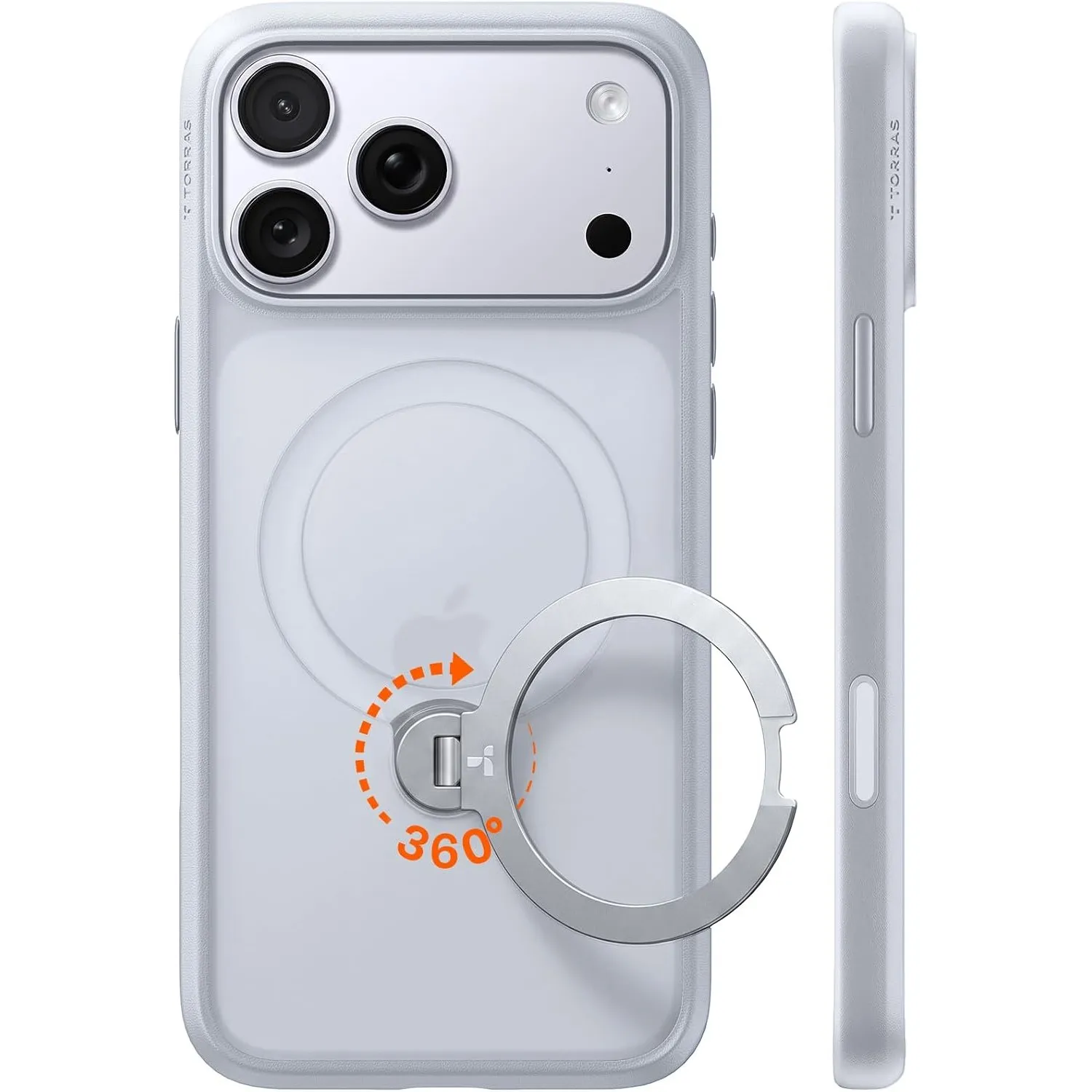 TORRAS Ostand Q3 Spin für iPhone 18 Pro Max Hülle 360° Ständer Silbergrau