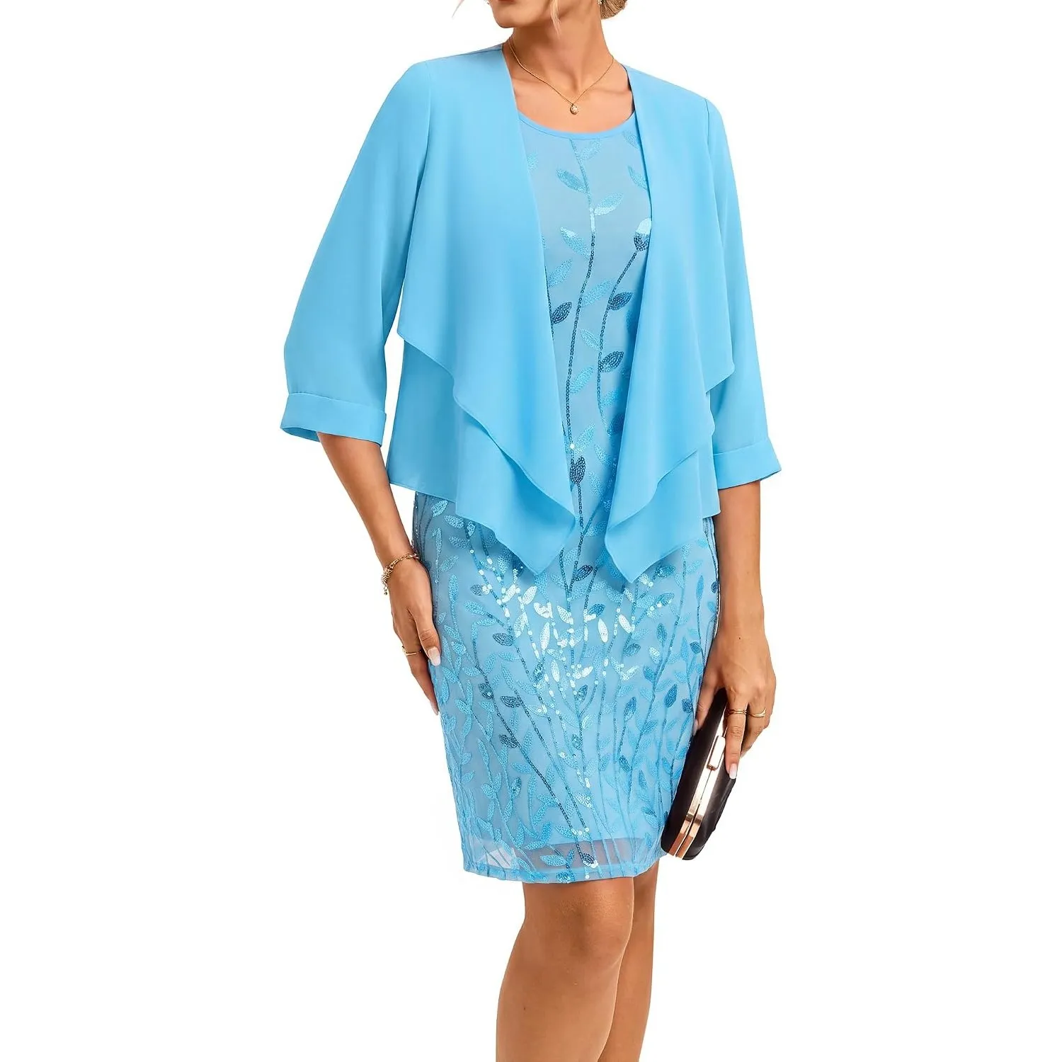 GRACE KARIN Damen 2-Teiliges Besticktes Mutter Hochzeit Kleid mit Jacke
