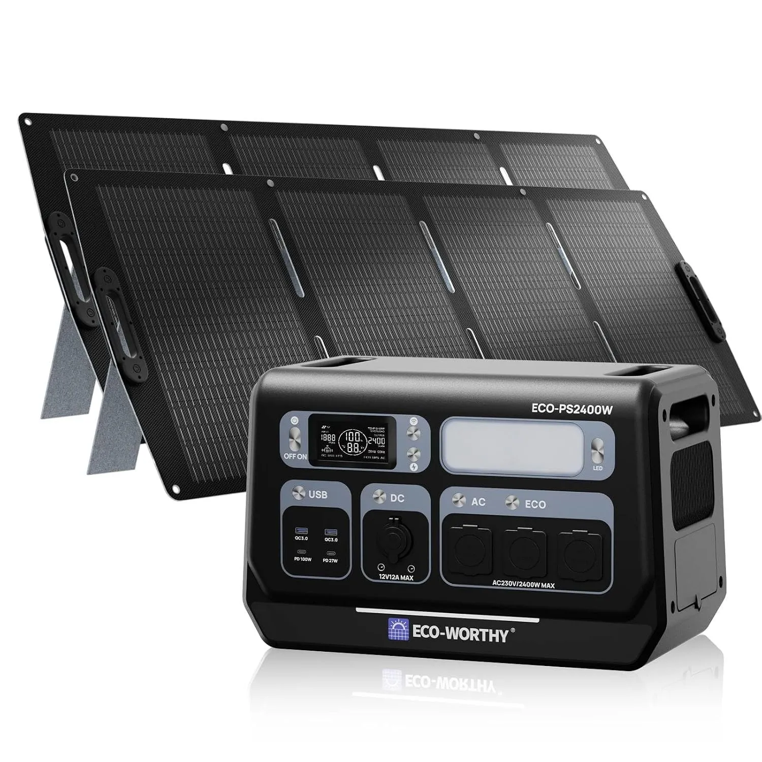 ECO-WORTHY PS2400W 2048Wh Powerstation mit 2 Stück 200W Solarpanel Faltbar