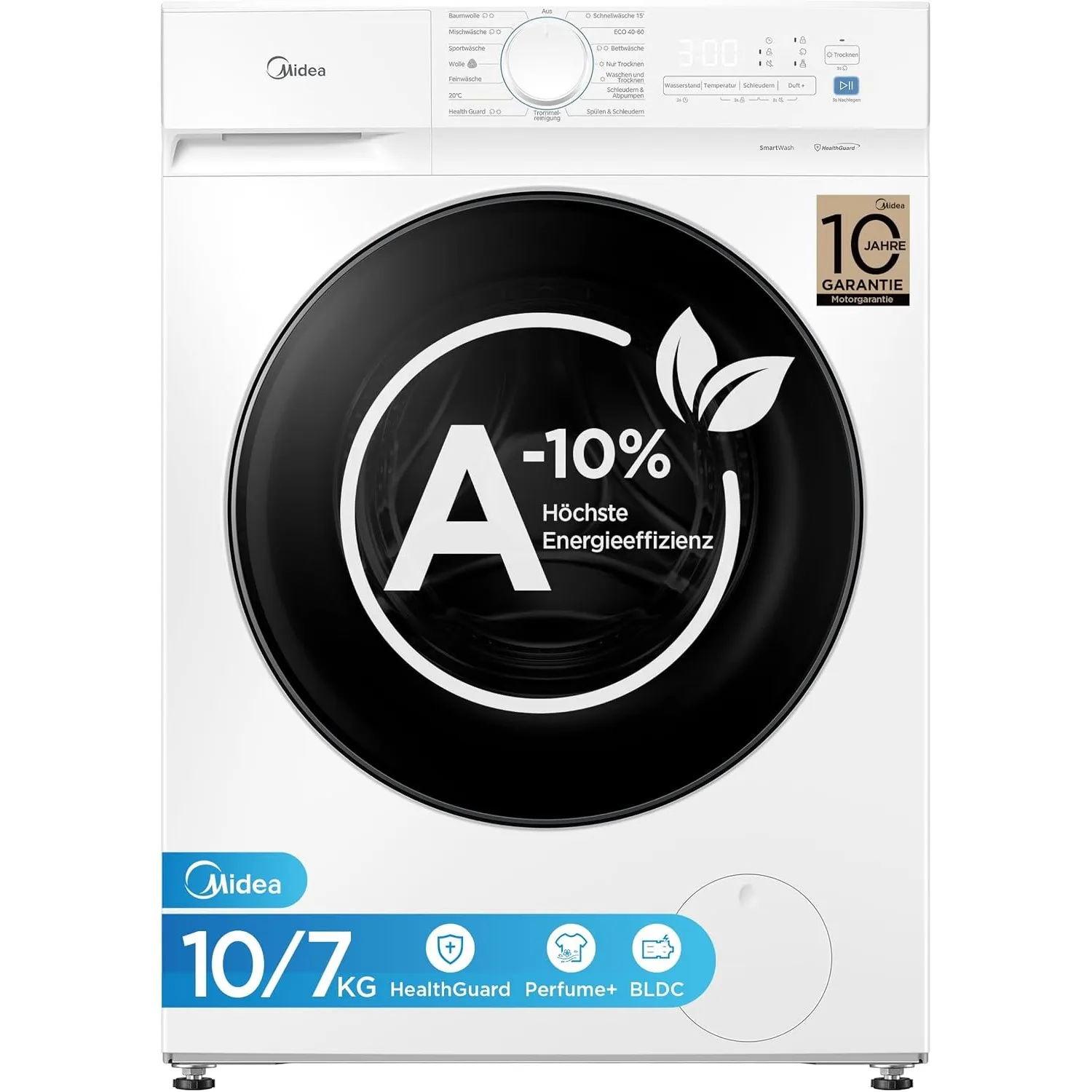 Midea Waschtrockner 10/7 kg EEK A-10% 15 Min Schnellwäsche MFV3ED100BA10