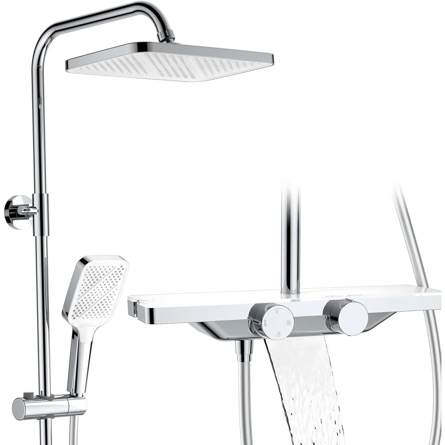 HOMELODY Duschsystem mit Thermostat und Glasablage Chrom, 30 cm Regendusche
