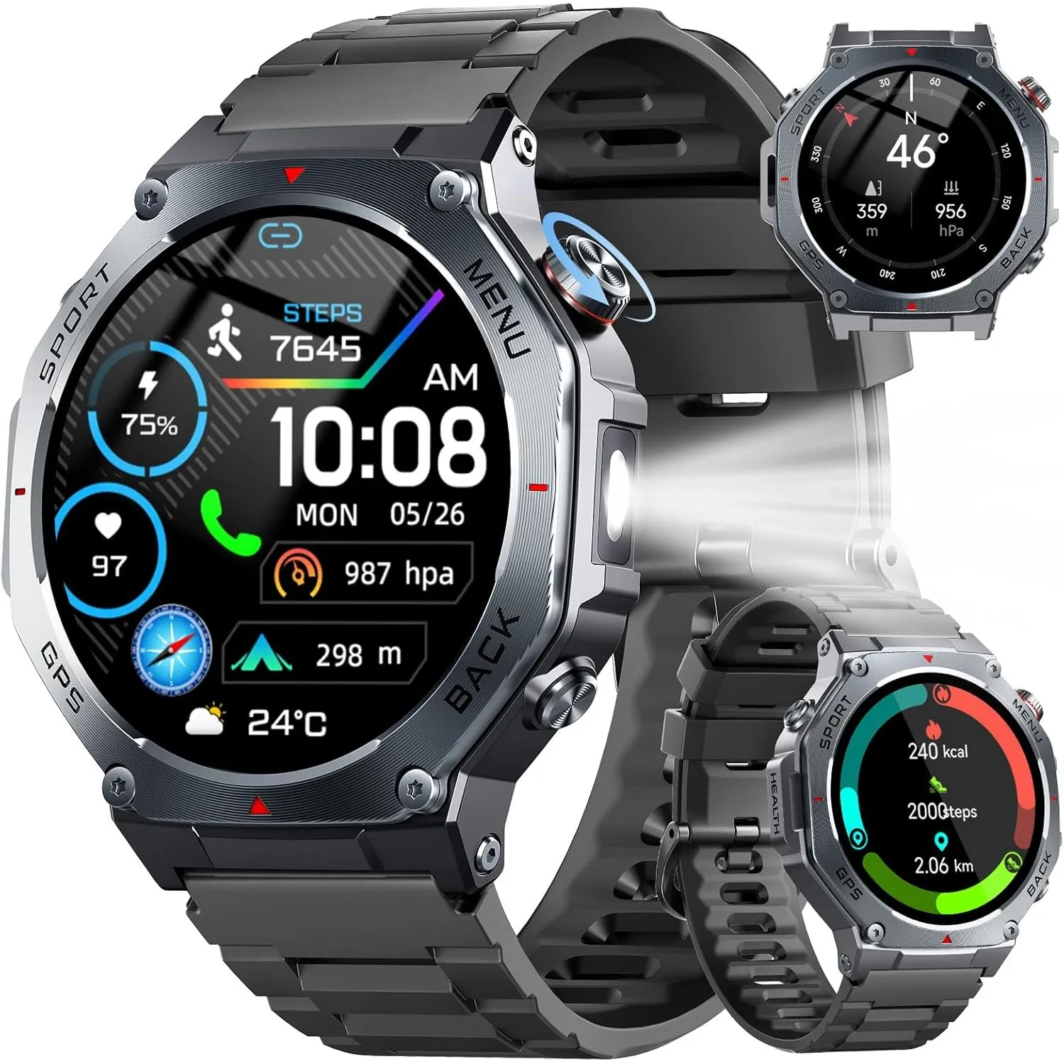 Smartwatch Herren, GPS Militär Fitnessuhr Sportuhr,1,43"AMOLED Smart Watch