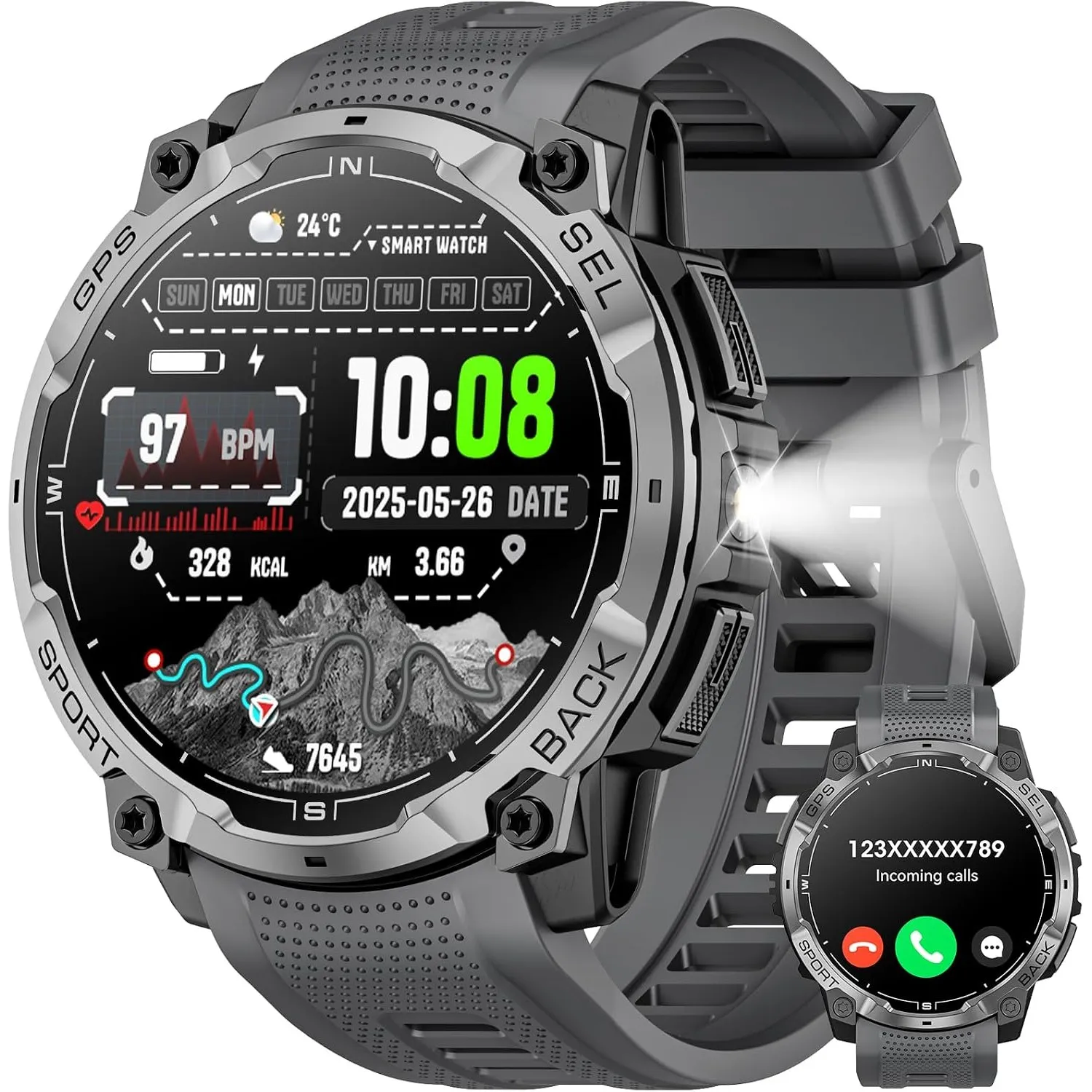 Militär Smartwatch Herren mit GPS, 1,43"AMOLED HD Fitness Tracker