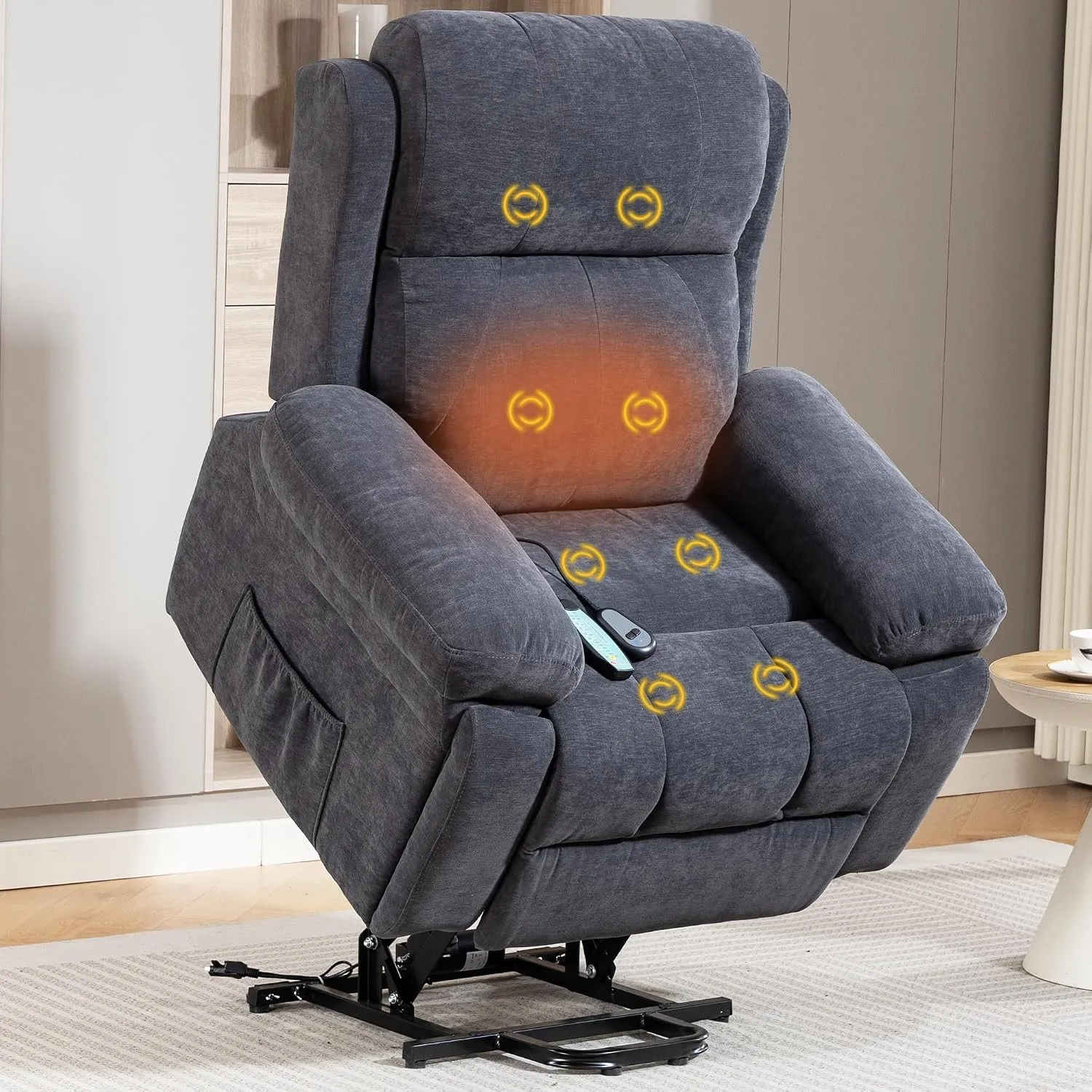 Fernsehsessel Relaxsessel mit Aufstehhilfe, Elektrisch Massagesessel mit Wärmefunktion, 2 Seitentaschen und Unsichtbare…