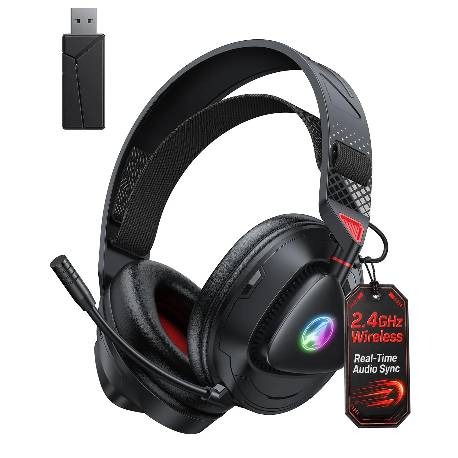 Gaming Headset Wireless für PS5 PS4 PC MAC Handy, 2.4Ghz(USB & Typ-C)+ BT