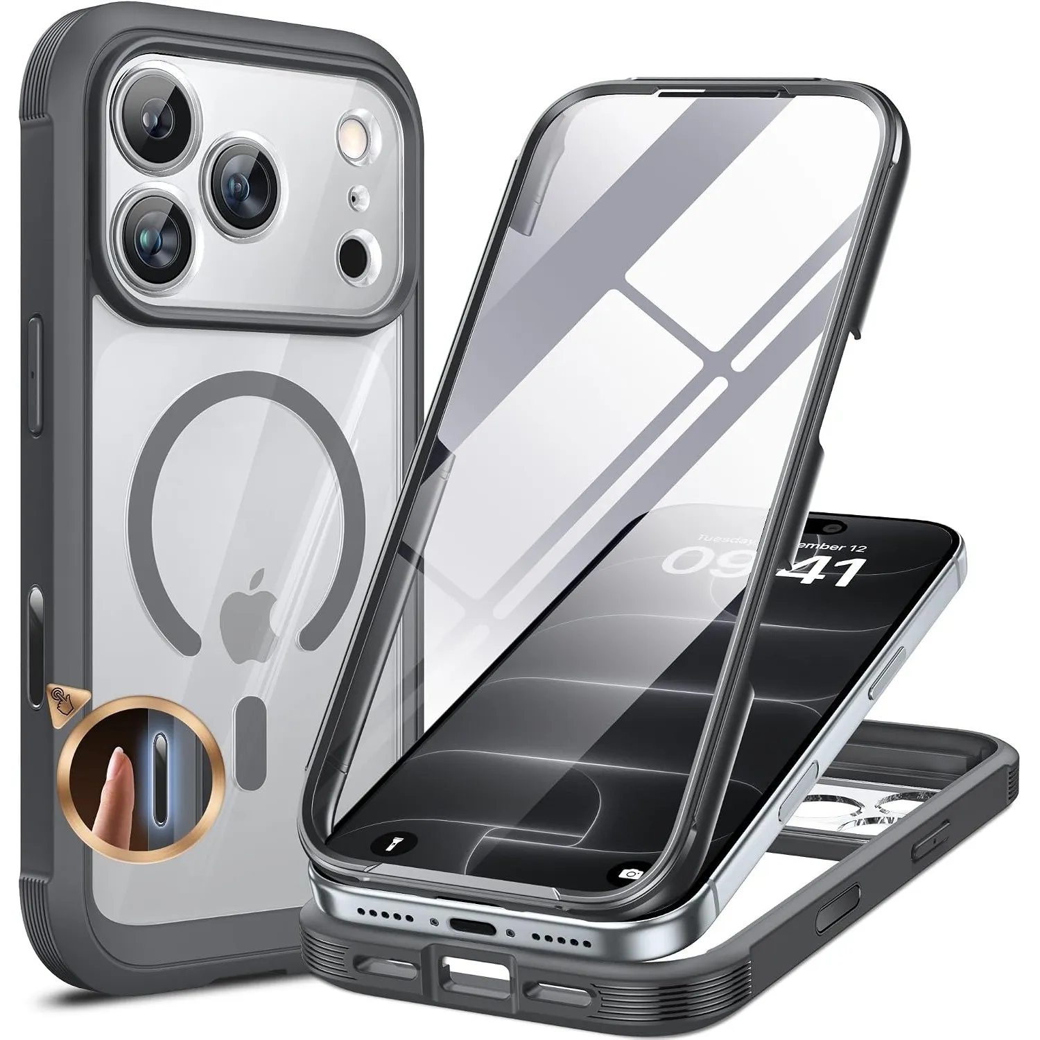 Miracase 360 Grad Hülle für iPhone 18 Pro mit MagSafe, Dunkelgrau
