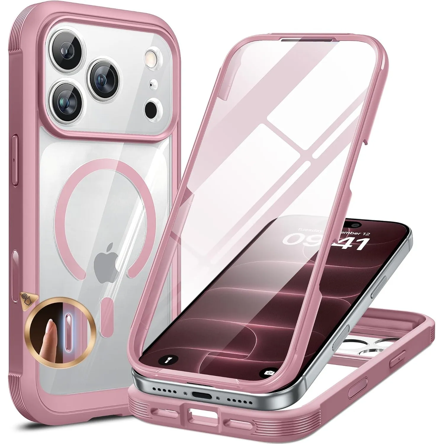 Miracase 360 Grad Hülle für iPhone 18 Pro mit MagSafe, Dunkelrosa