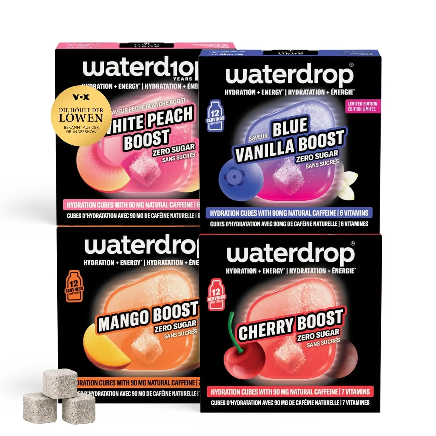 waterdrop® Energy Probier-Set - Energy Drink Zuckerfrei Drops - 48 Würfel