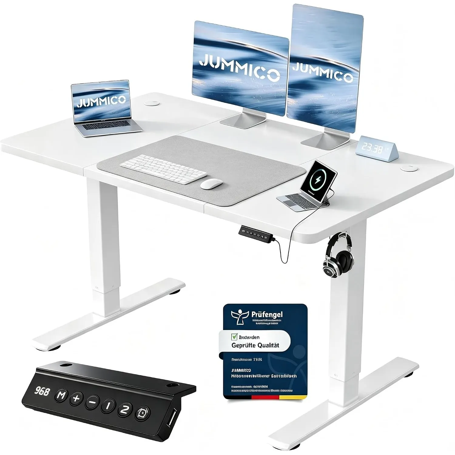 JUMMICO Höhenverstellbarer Schreibtisch 120 x 60 cm, USB-A-Anschluss