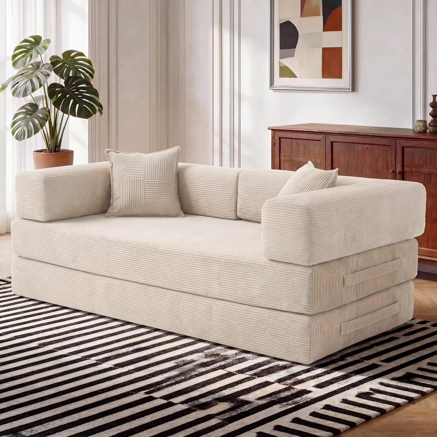 Vipbear Premium 5-in-1 Vielseitiges Rahmenloses Sofa, 200 cm, Ergonomisch Verwandelbarer 3-Sitzer mit Memory-Schaum, Au…