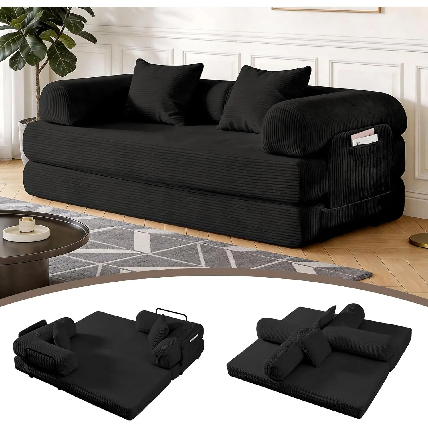 Aoxun Multifunktionales Bodensofa 200×97×70cm, 5-in-1 Verwandelbares Schlafsofa mit Hochdichtem Schaumstoff, Tierfreund…