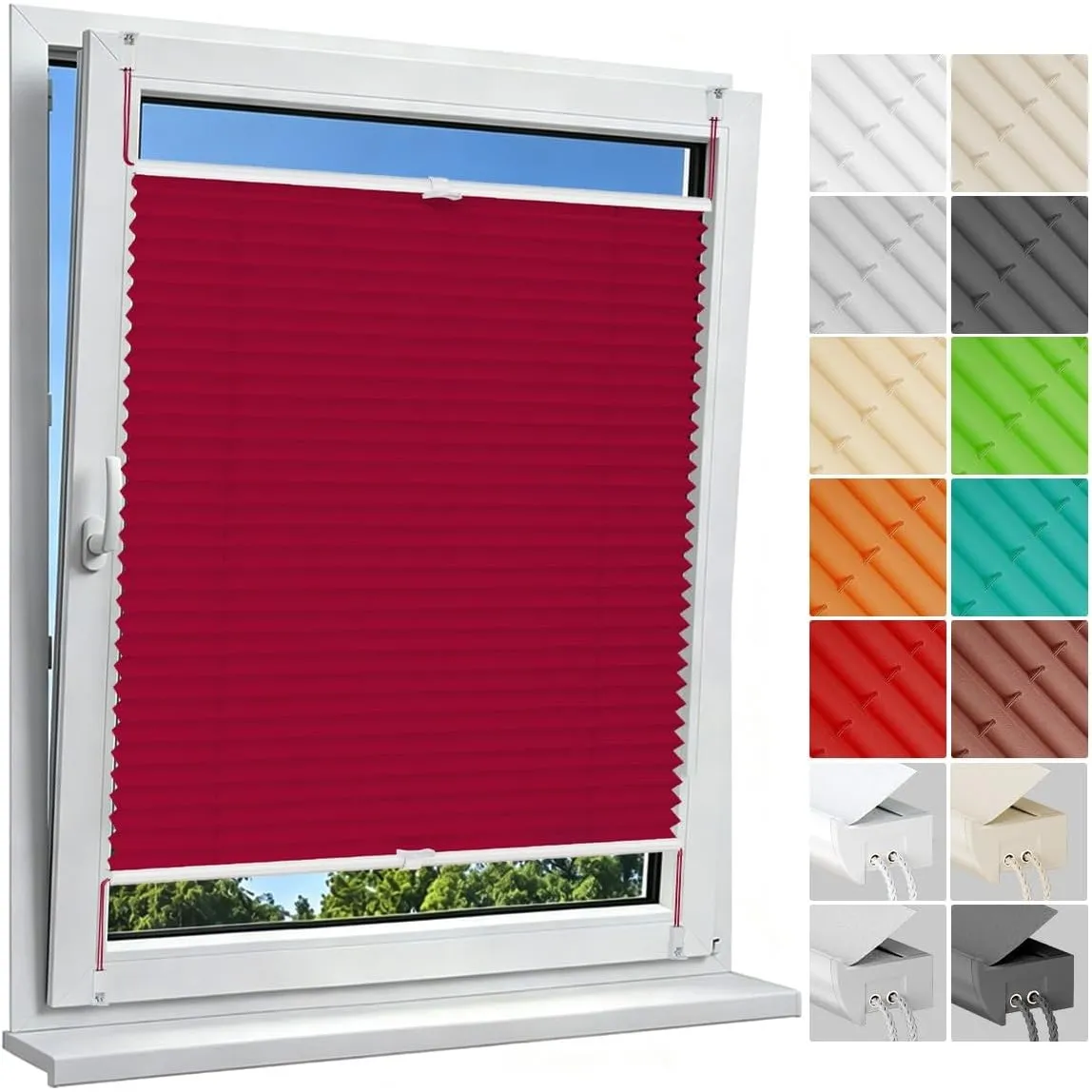 Allesin Plissee ohne Bohren Plissees Klemmfix Rot 70x120cm(BxH), Plisseerollo Faltrollo mit Klemmträger, Jalousie Rollo…
