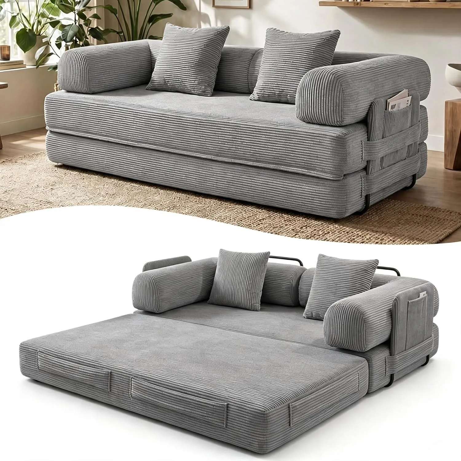 Multifunktionales Bodensofa 200×97×70cm, 5-in-1 Verwandelbares Schlafsofa mit Hochdichtem Schaumstoff, Tierfreundlich, …