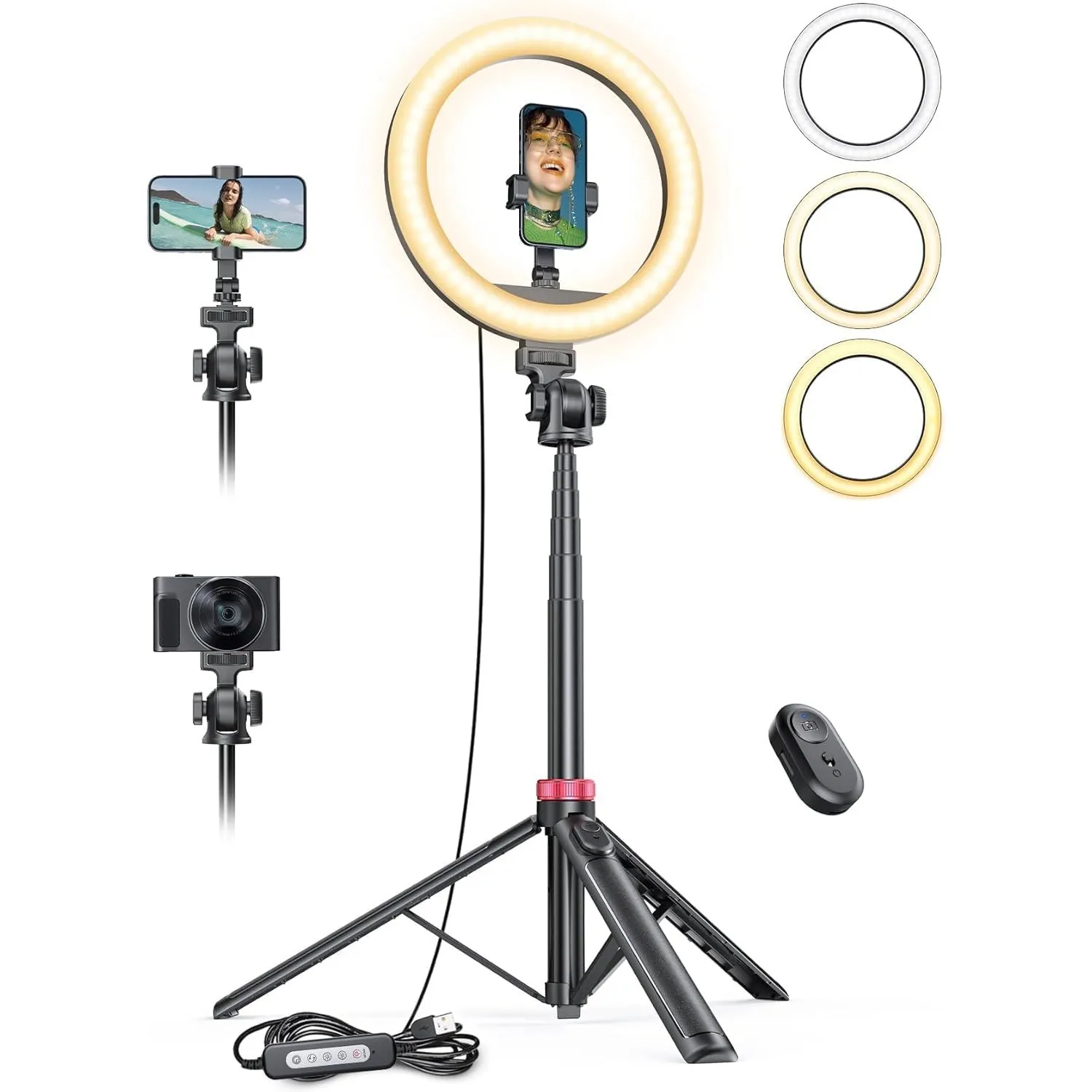 10" Ringlicht mit 192 cm Stativ und Kaltgeräteschuh-Handyhalterung
