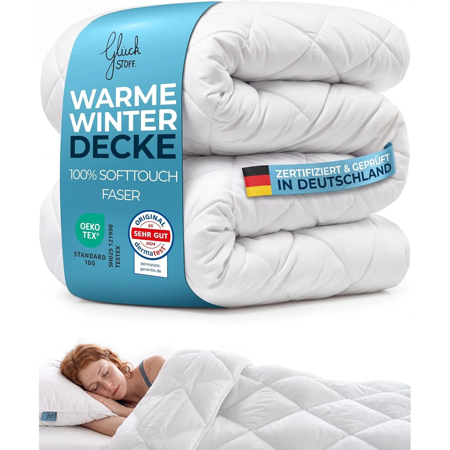 Glückstoff® Winterdecke 220×240 cm - Extra Warme Bettdecke Waschbar