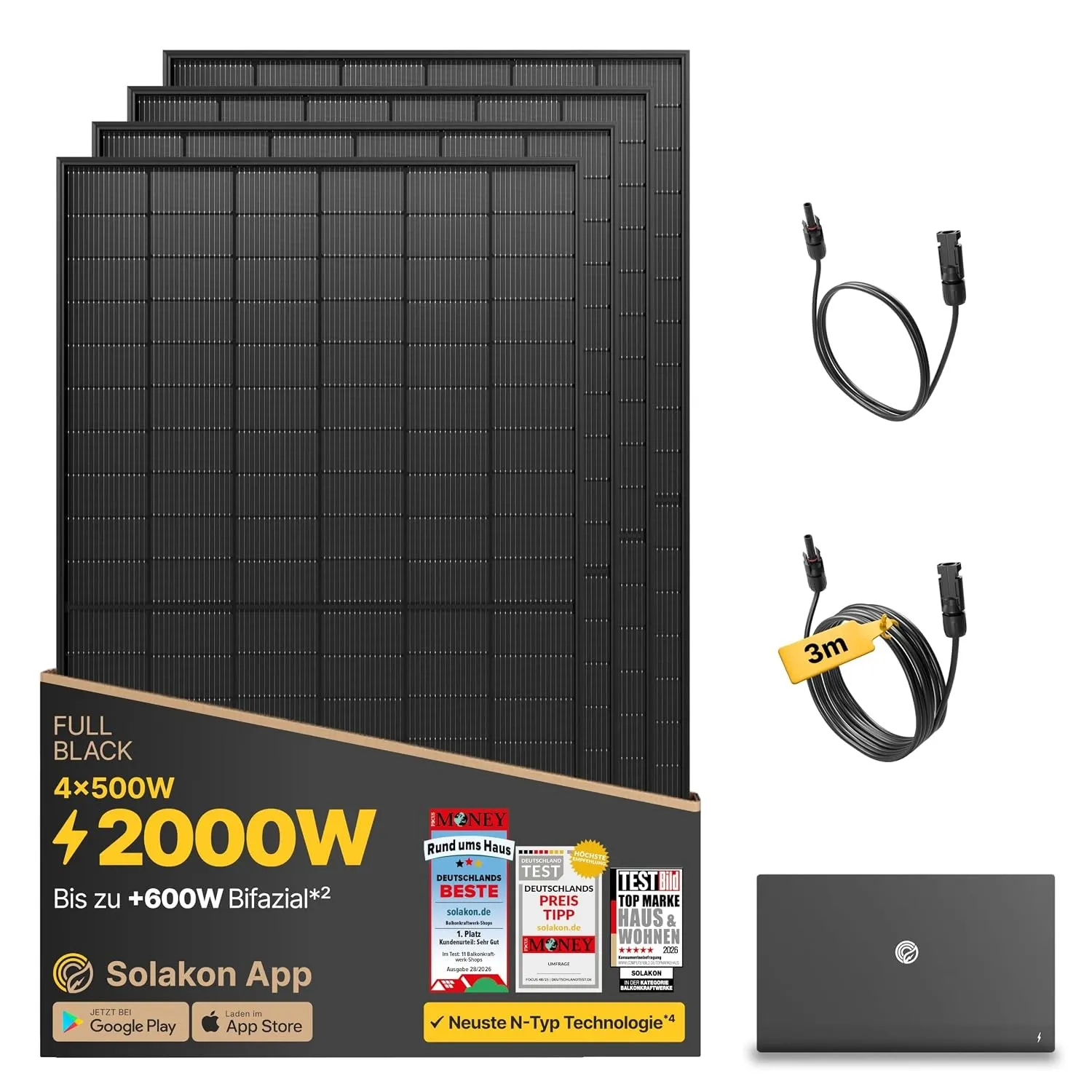 Solakon® 2000W Balkonkraftwerk mit Speicher, Solakon ONE mit 2,11 kWh