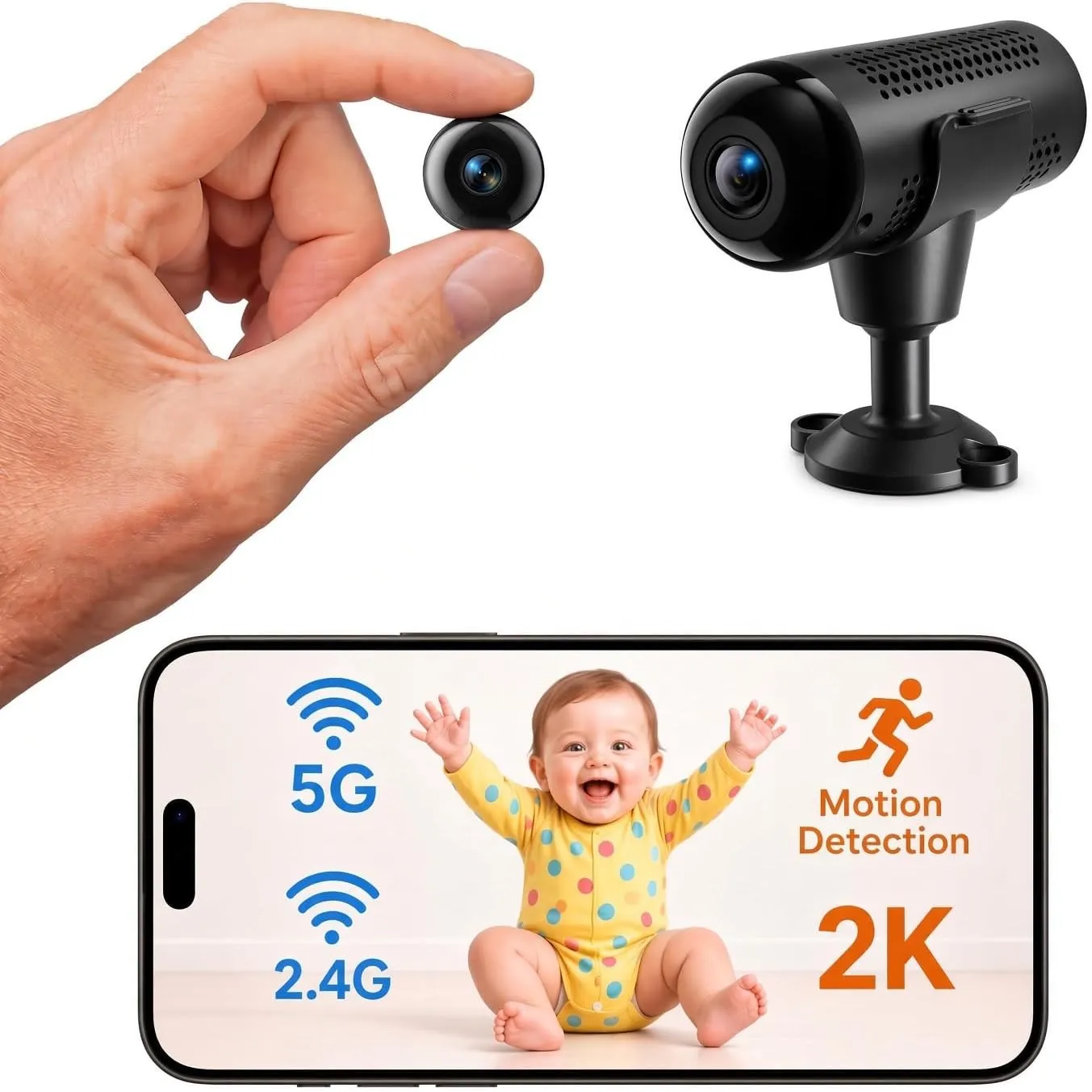 Mini Kamera, 2K HD Überwachungskamera mit Kostenlosem Cloud-Speicher, 5G WLAN Kamera Überwachung Innen, Mini Kamera Liv…