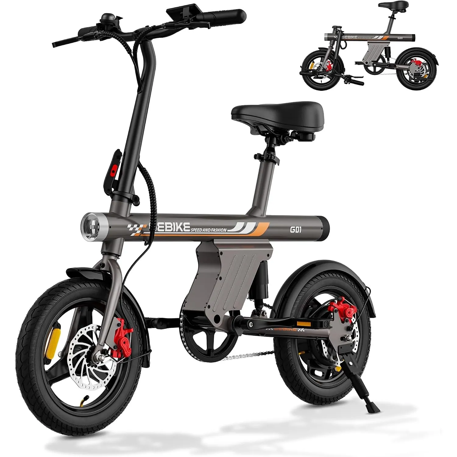 E Bike Klapprad 14 Zoll, bis zu 70 km Reichweite, 36V 13,5Ah Akku, 250W Motor, Doppelscheibenbremsen, Singlespeed, Komp…