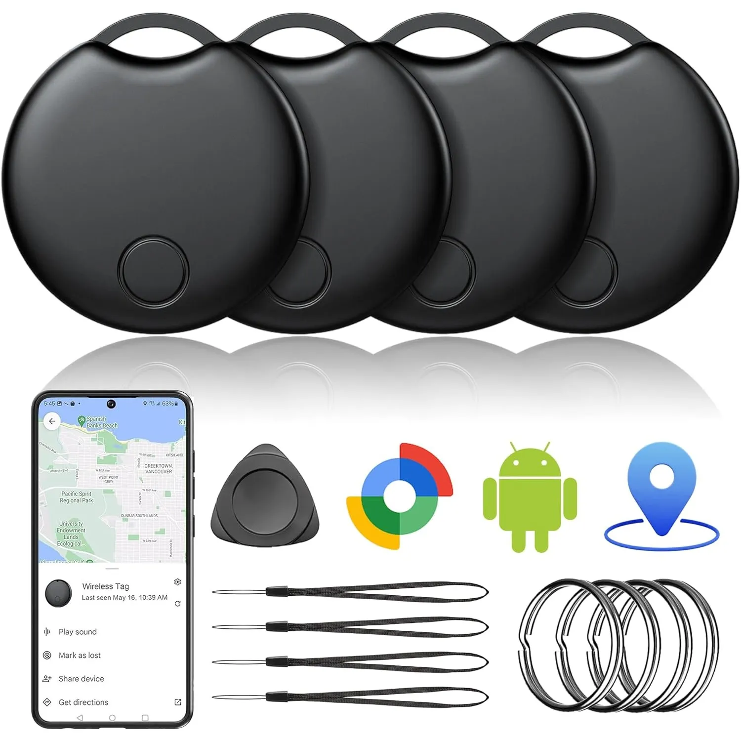 Tracker Android Smart Tag-4er Pack, Bluetooth Tracker kompatibel mit Google Find Hub APP (NUR Android), Schlüsselfinder…