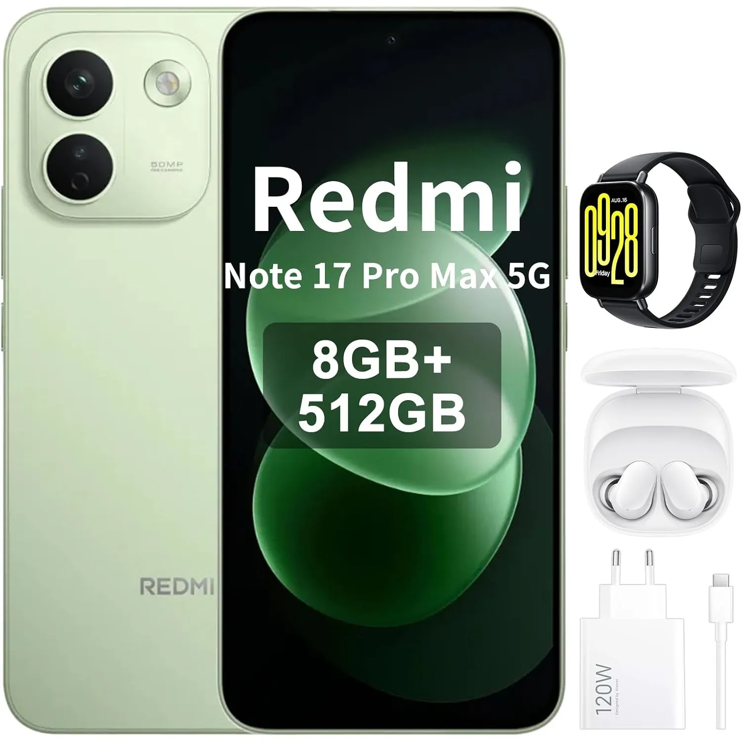 XIAOMI Redmi Note 17 Pro Max 5G, Smartphone 8+ 512 GB, Akku mit 9210 mAh, IP66/IP68, Neue 50-MP-Kamera, 1,5 K AMOLED-Di…