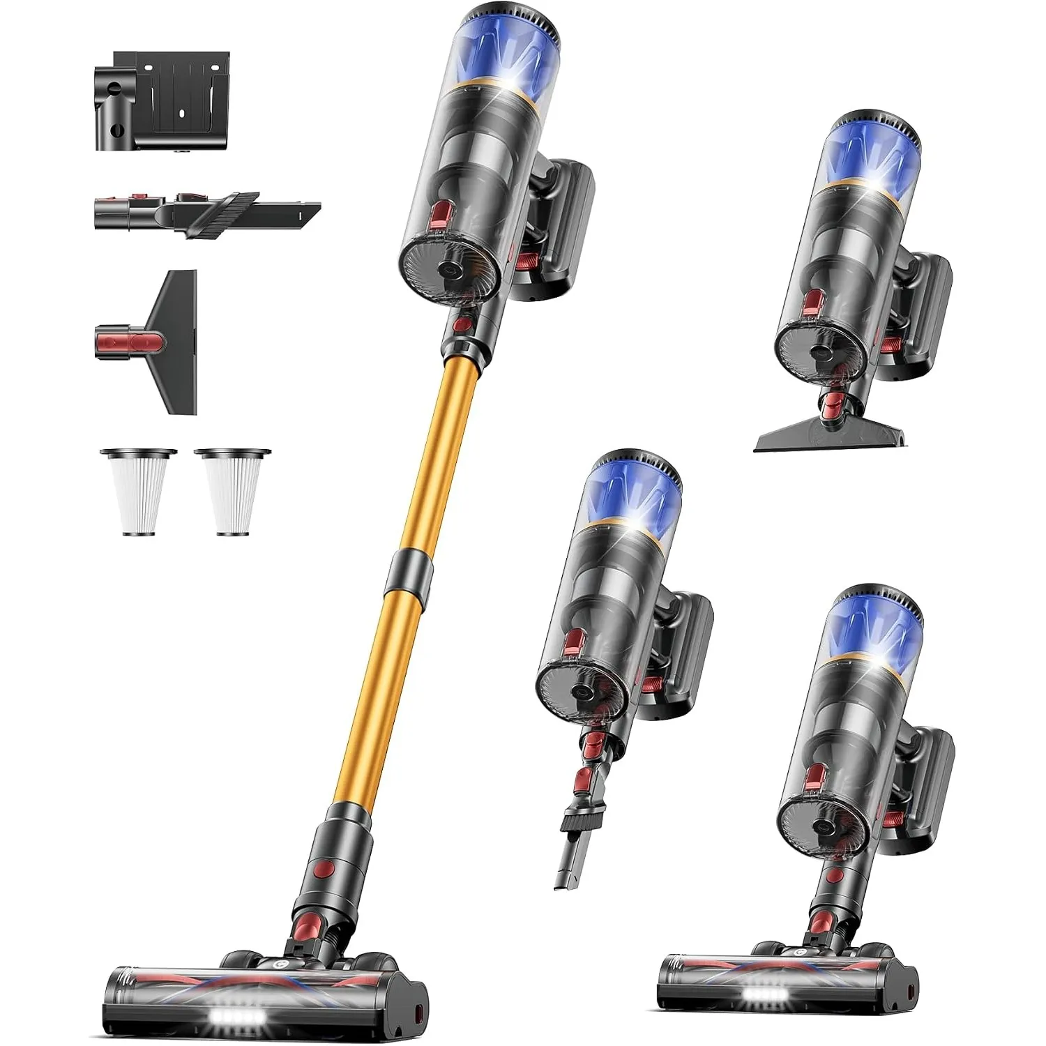 CHEBIO Akku Staubsauger 65KPA/650W/70Mins, Staubsauger Kabellos mit LED Display, Selbststehend, Anti-Tangle-Bürste, Wan…