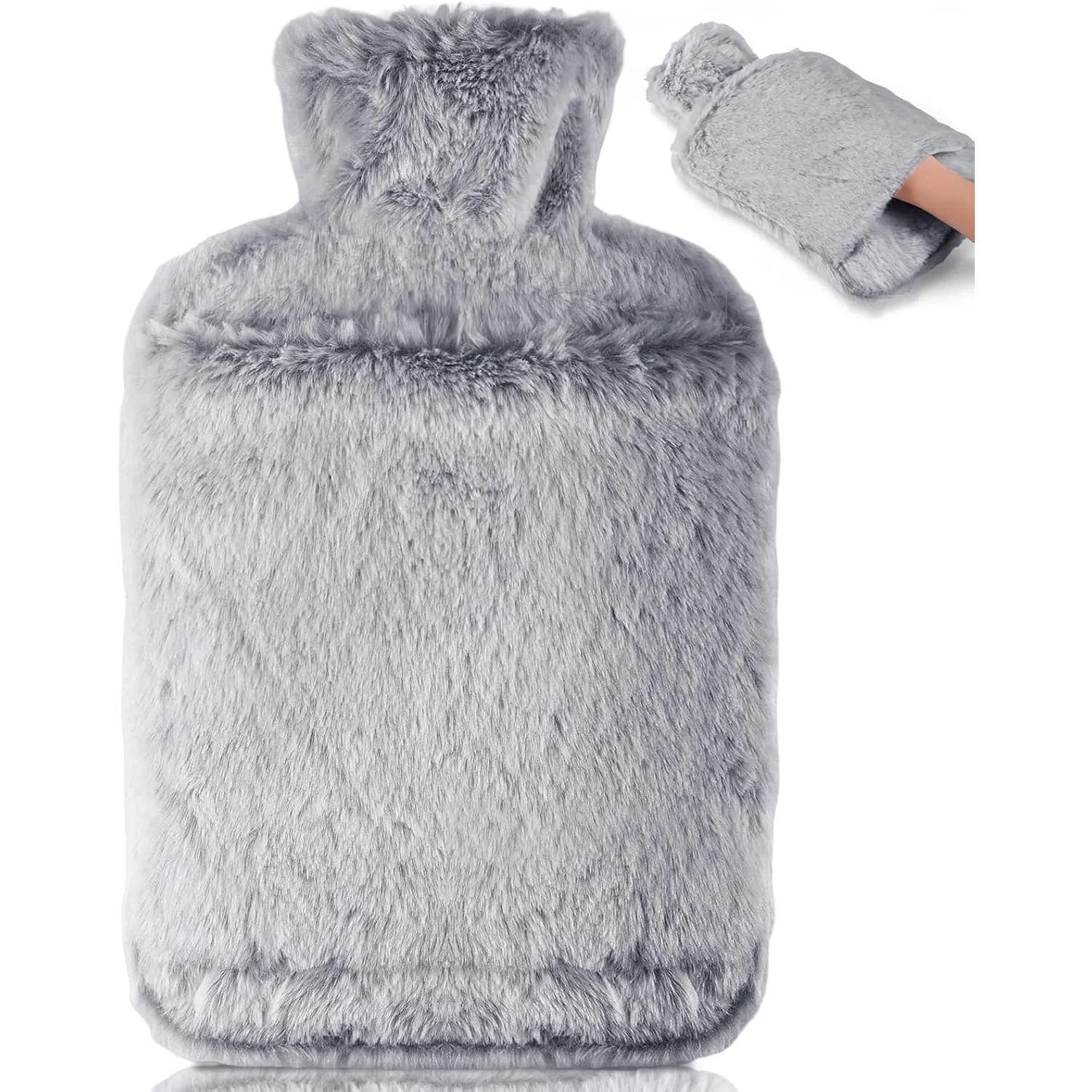 BOLEi Wärmflasche mit weichem Bezug, Kängurutasche, auslaufsicher(Hellgrau)