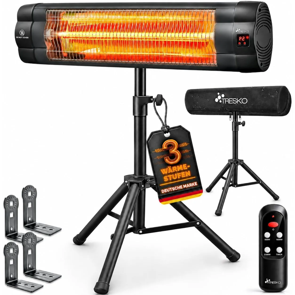 TRESKO® Infrarot Heizstrahler 2500W mit Fernbedienung für Innen & Außen