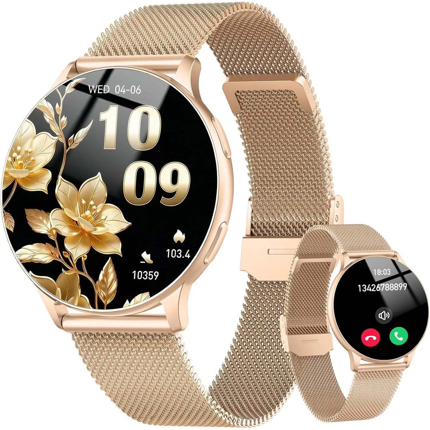 Jugeman Smartwatch Damen Rund, 1.32" Smart Watch mit Telefonfunktion,Uhren Damen mit Pulsuhr Schlafmonitor Schrittzähle…