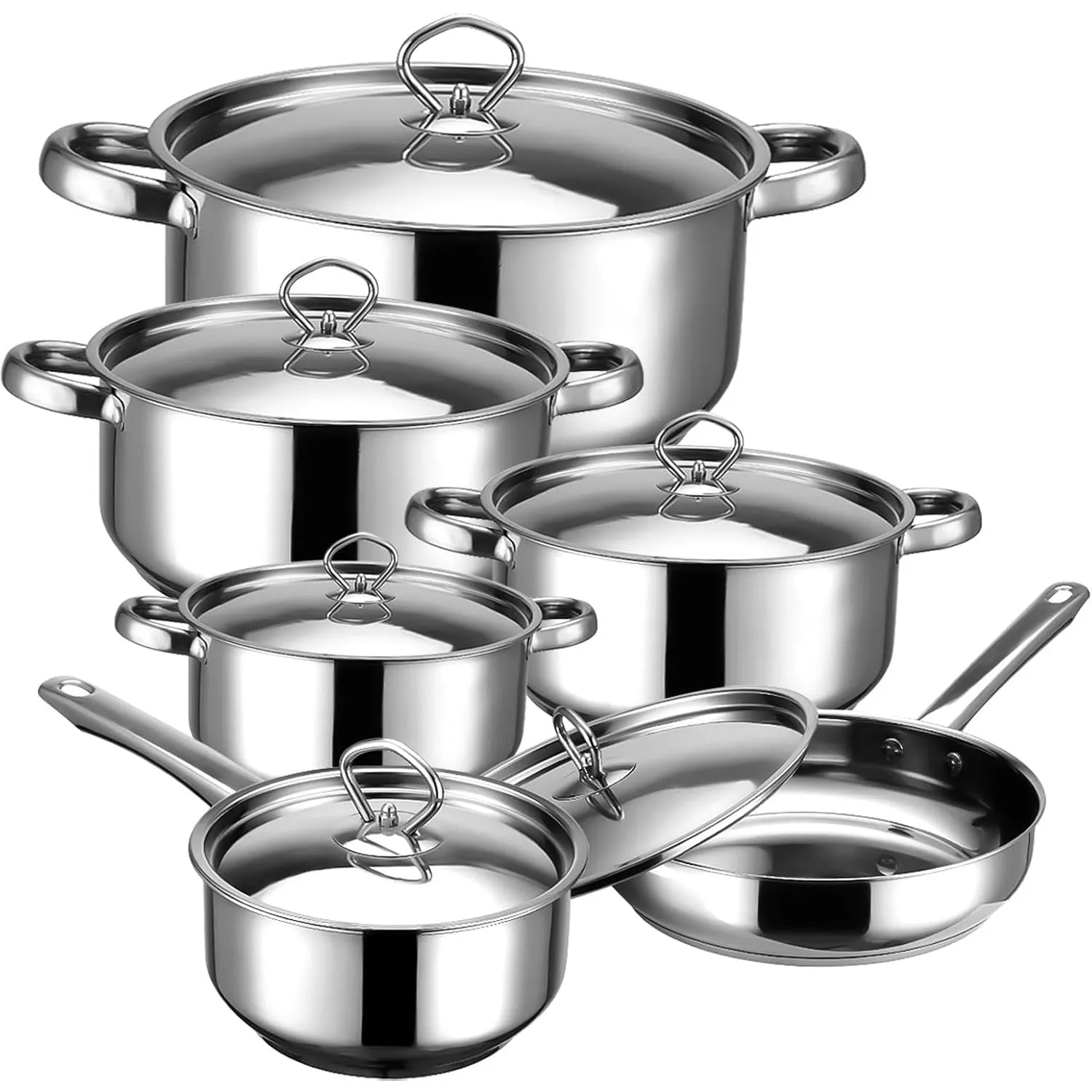 Hunnycook Topfset Induktion - 12-teilig, Starkbodig Edelstahl Töpfe Set, Inklusive Kochtöpfe, Bratpfanne, Feststehende …