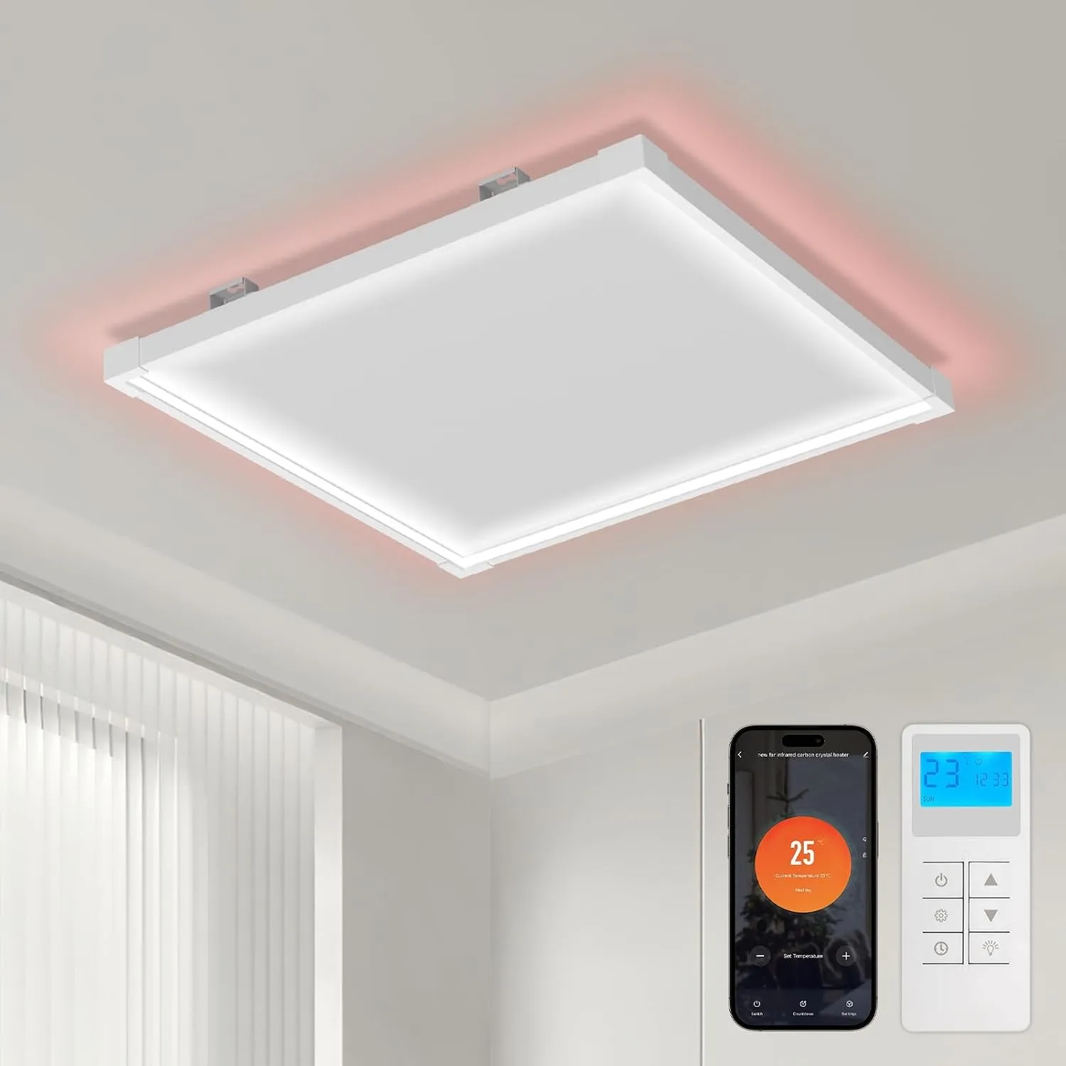 Infrarotheizung 360 W, LED-Deckenlicht, WLAN/App, Fernbedienung