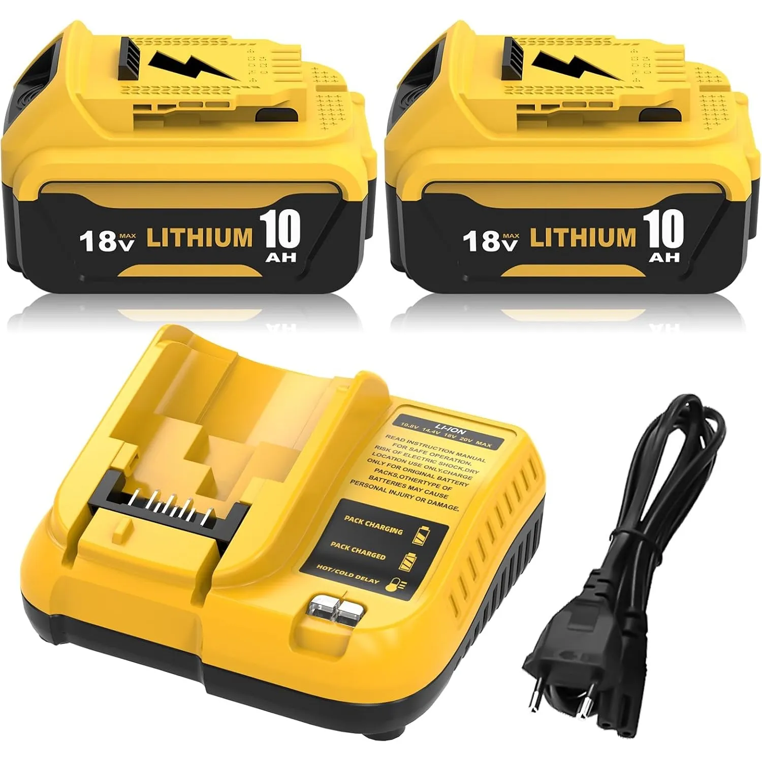 2Stück 10.0Ah Ersatzakku für Dewalt Akku 18V DCB184+ Ladegerät DCB107